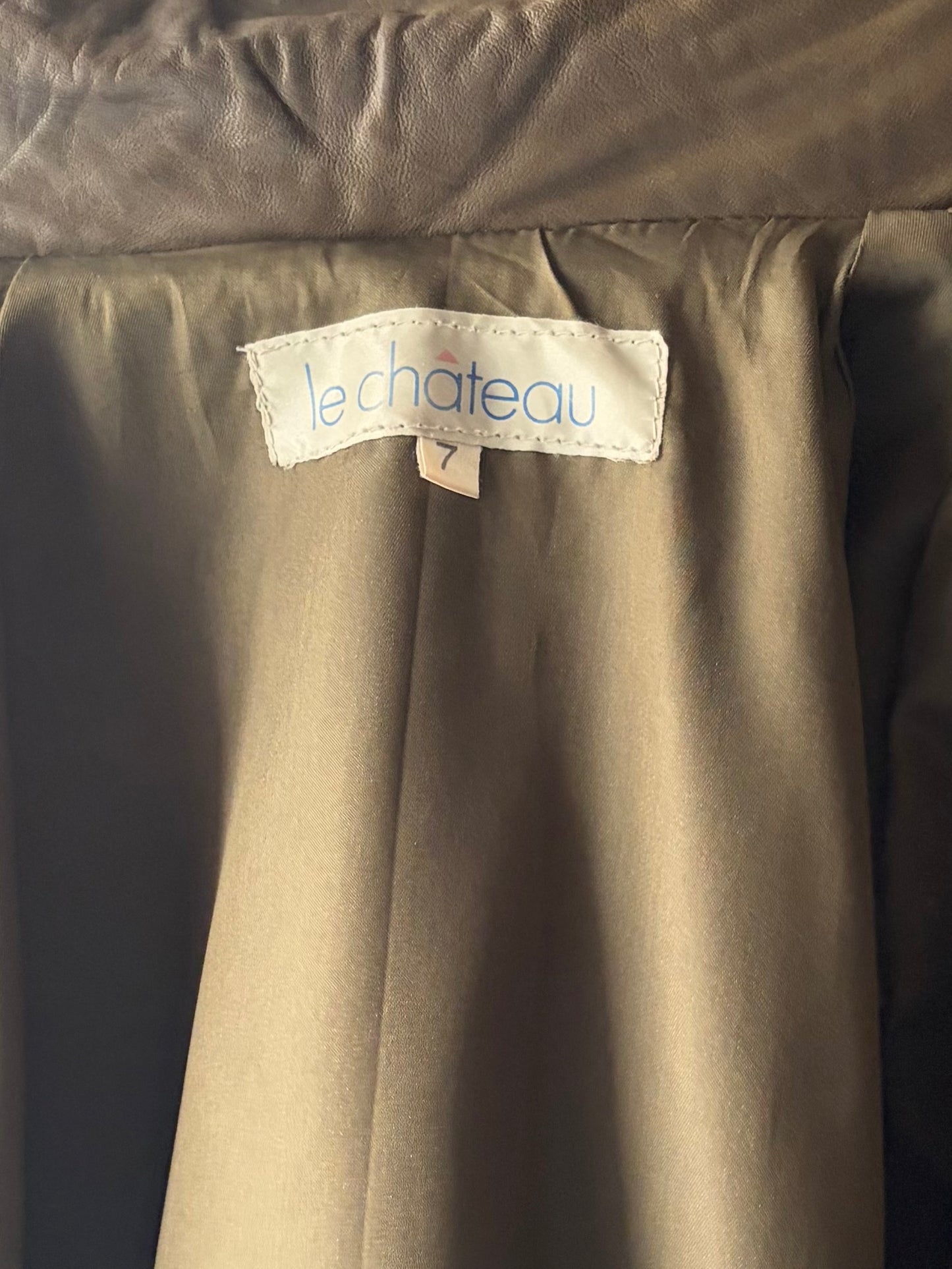 90s 'Le Chateau' Olive Green Leather Retro Bomber Jacket / Vintage 1990s Minimalist Street Wear Jacket / Medium/