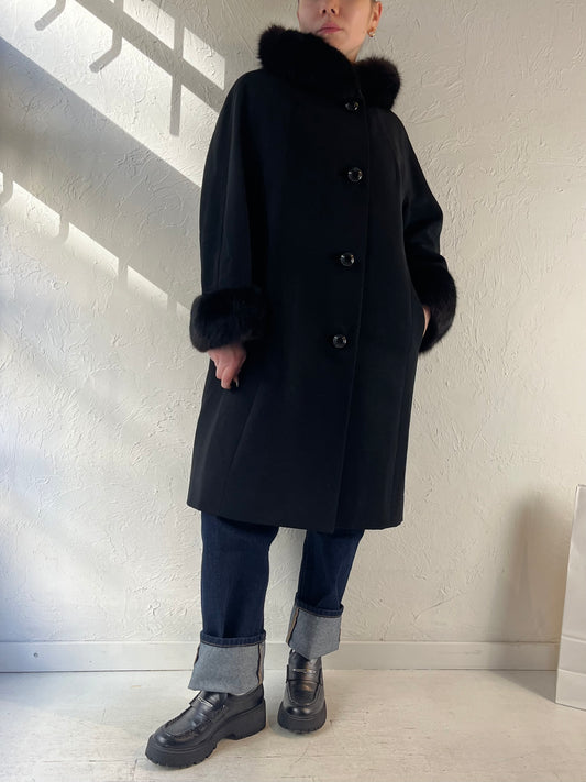80s ‘Louis Manley’ Black Wool Coat / Union Made / Small