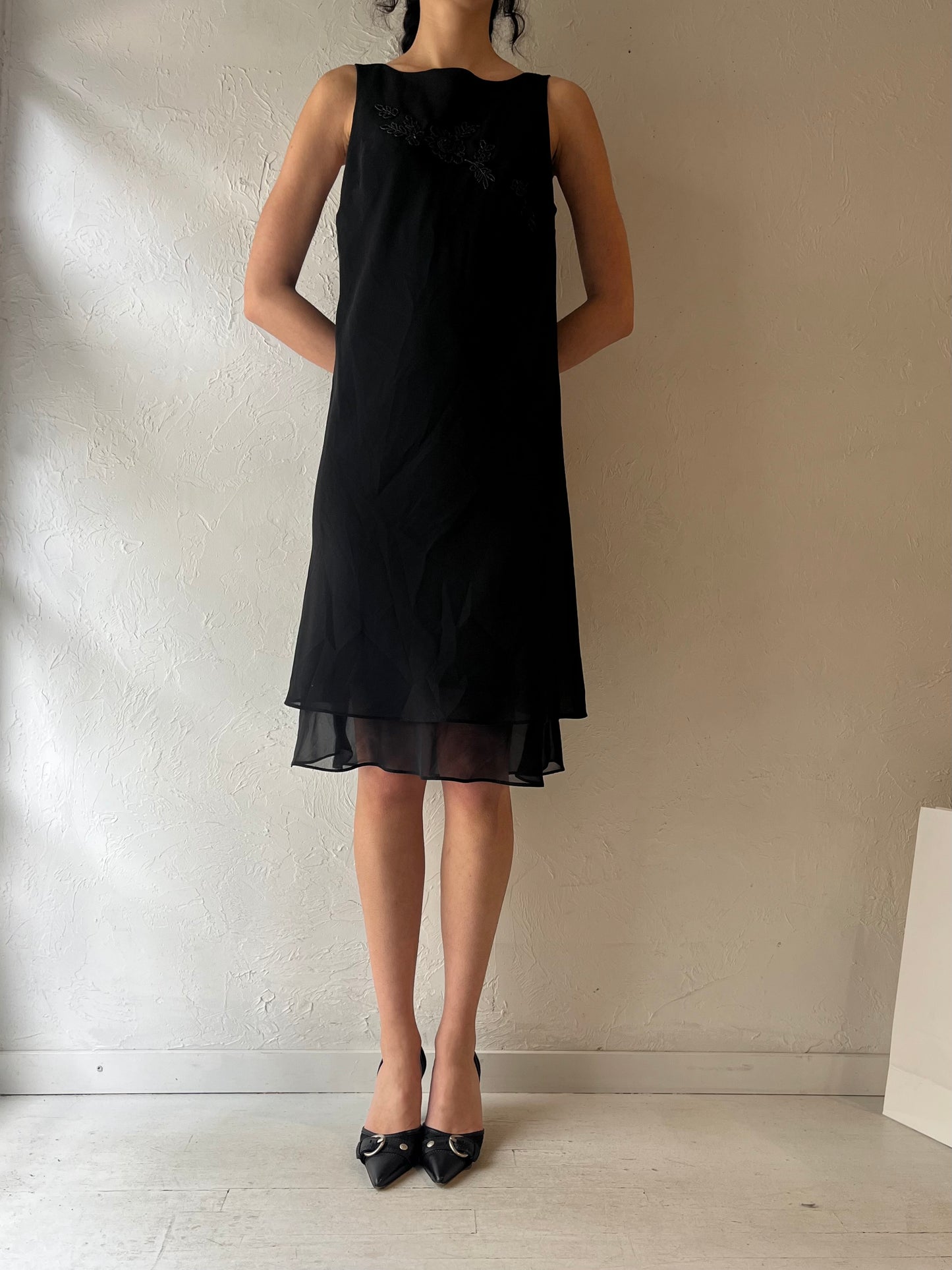 90s ‘Jessica’ Black Beaded Midi Dress / Large
