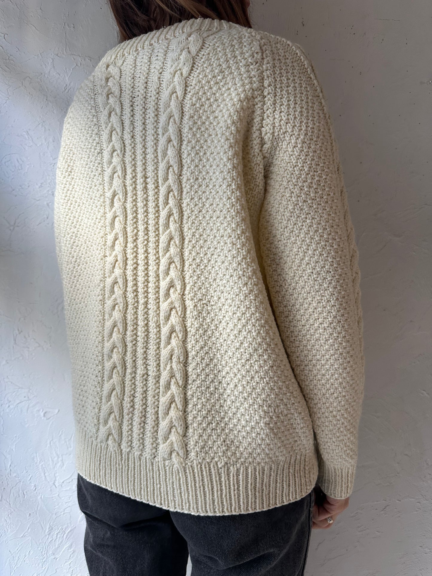 Vintage Hand Knit Cable Knit Fishermans Sweater / Medium