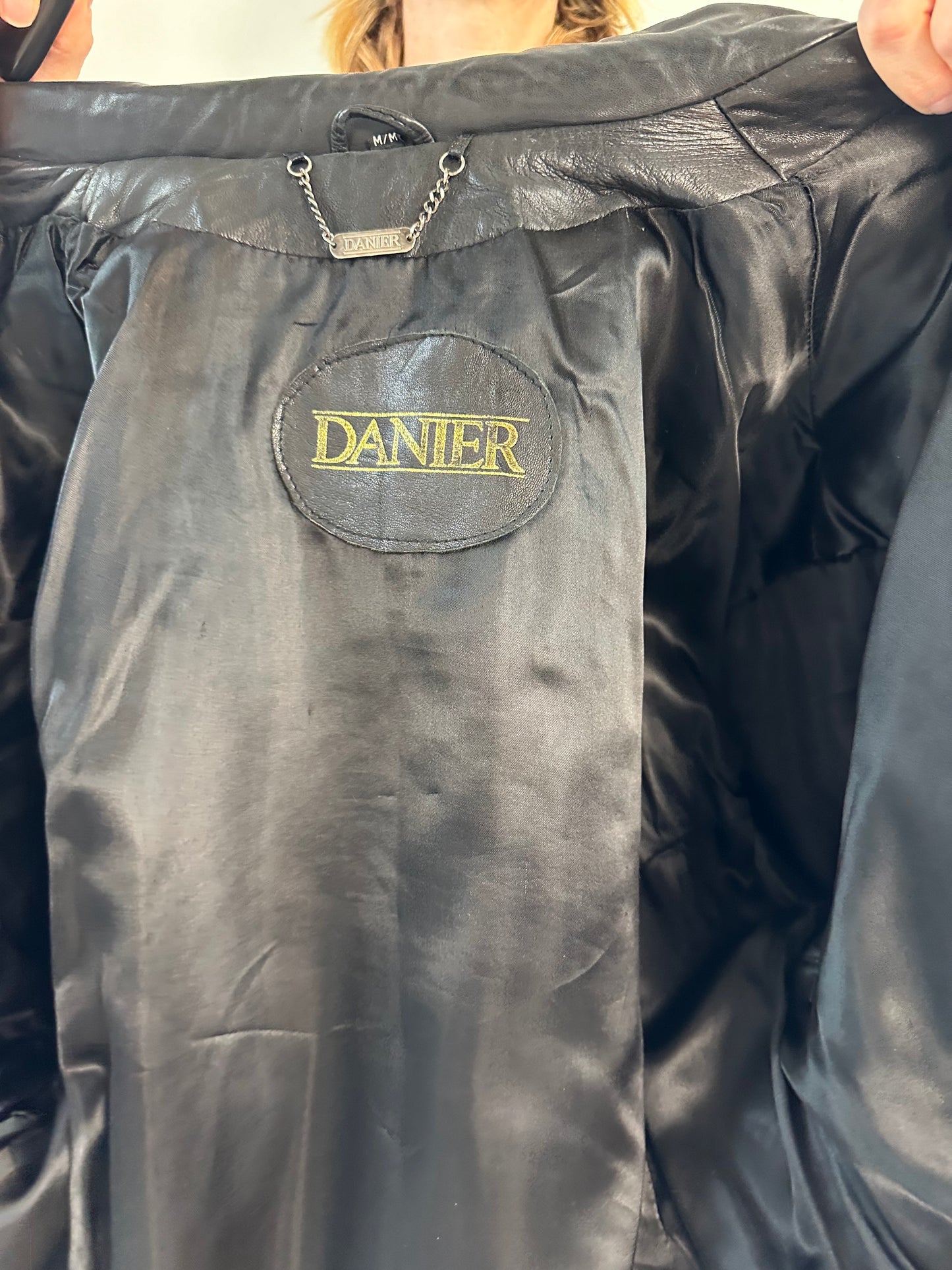 90s 'Danier' Black Leather Moto Style Jacket / Medium