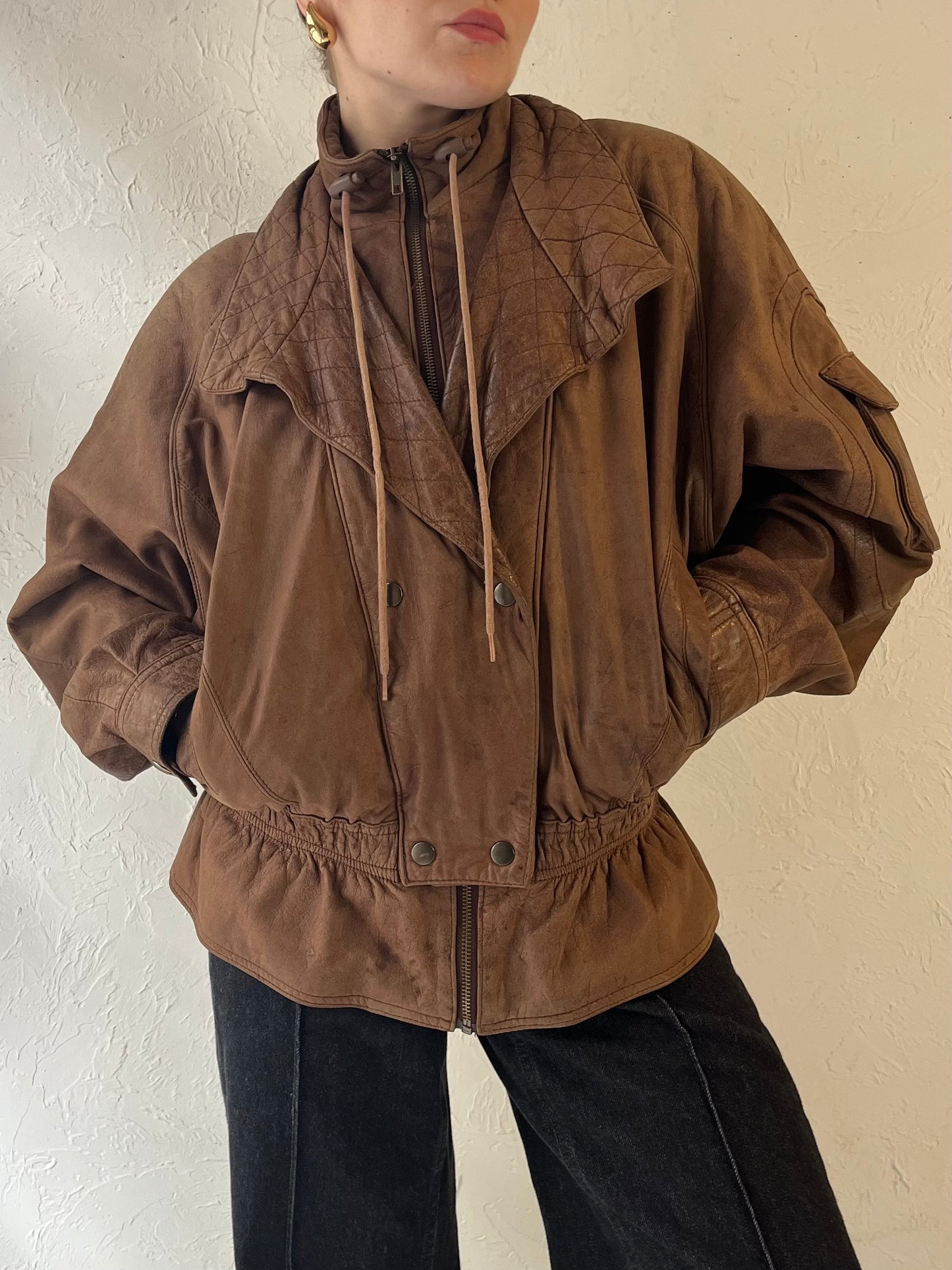 90s 'Adventure Bound' Brown Leather Jacket / Medium