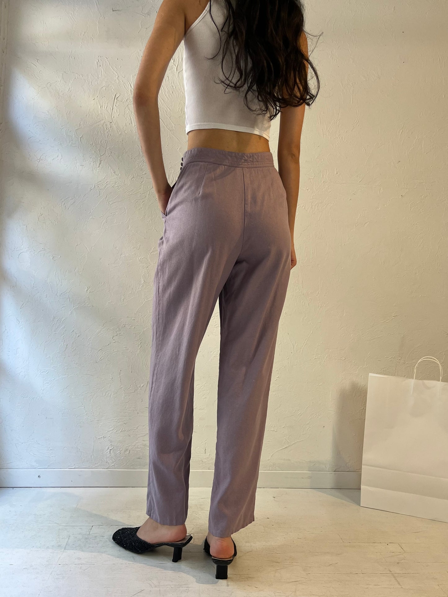 90s 'Chaus' Purple Raw Silk Trousers / Small