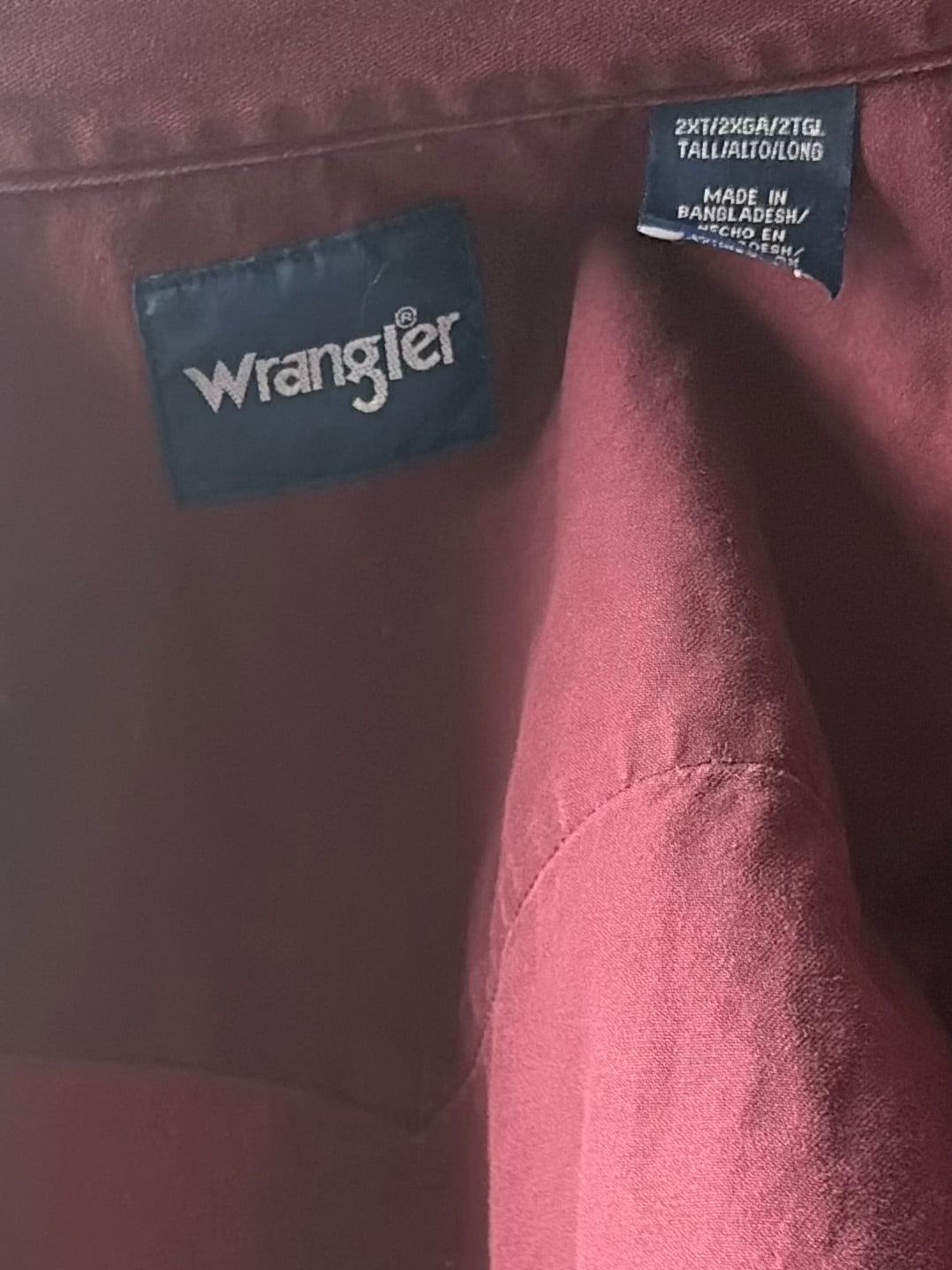 Y2k 'Wrangler' Burgandy Western Cowboy Workwear Pearl Snap Up Shirt / XXL