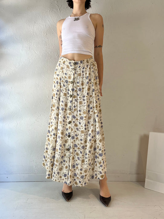 90s 'Cynthia Max' Floral Print Rayon Maxi Skirt / Medium