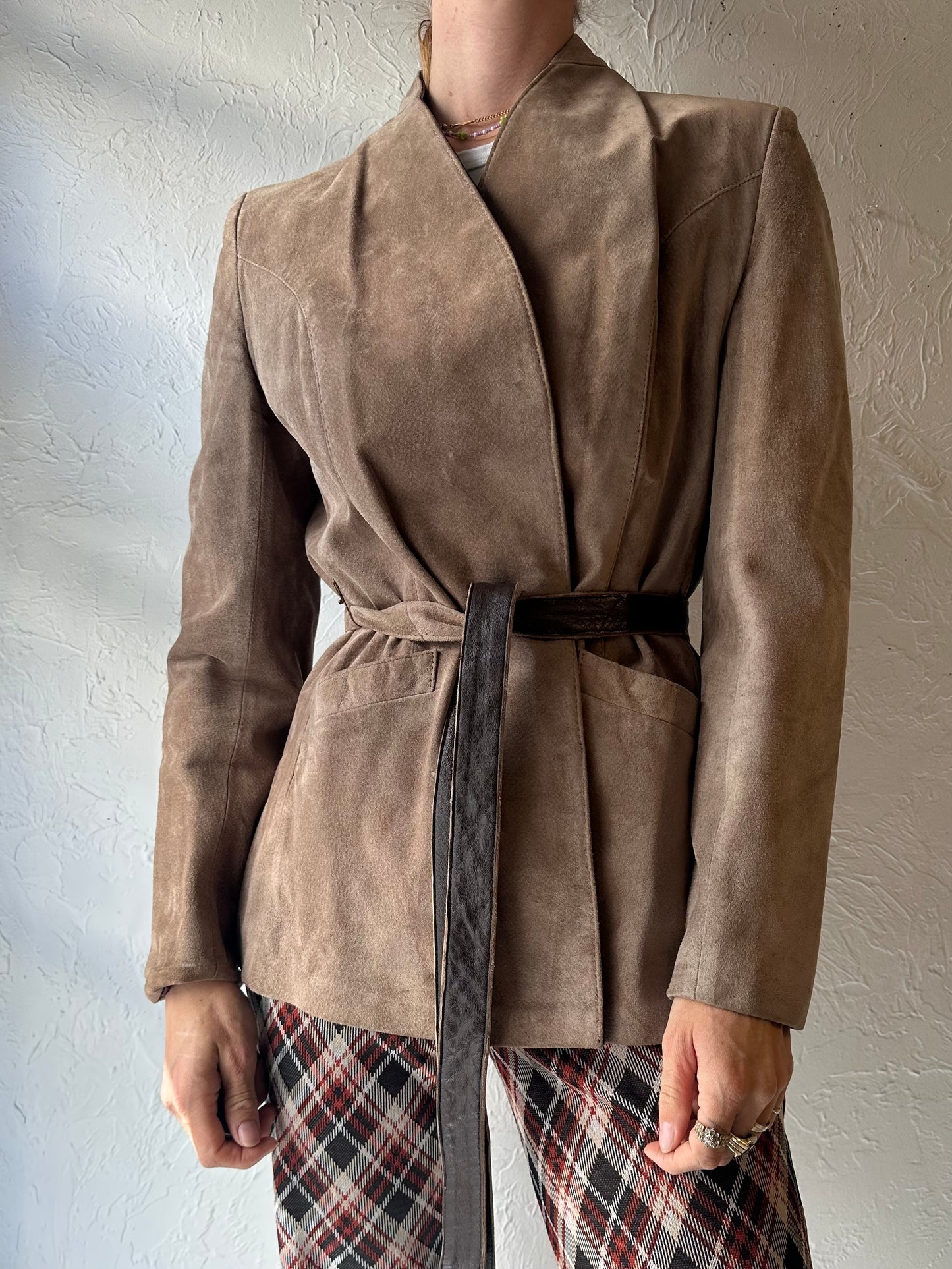 70s 'Sunshine' Beige Suede Leather Jacket / Small