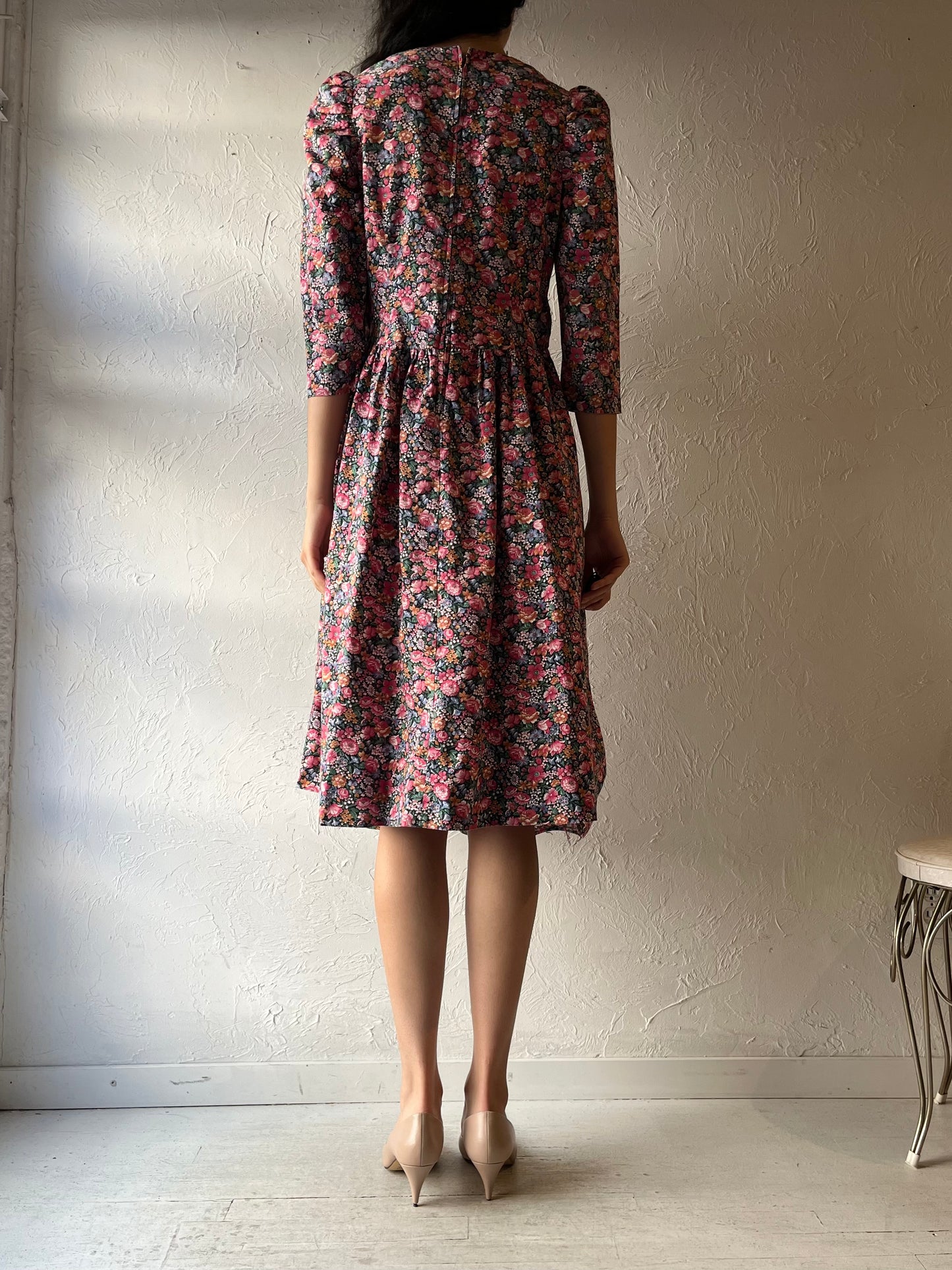 Vintage Floral Handmade Cottagecore Prairie Garden Party Summer Midi Dress / Small