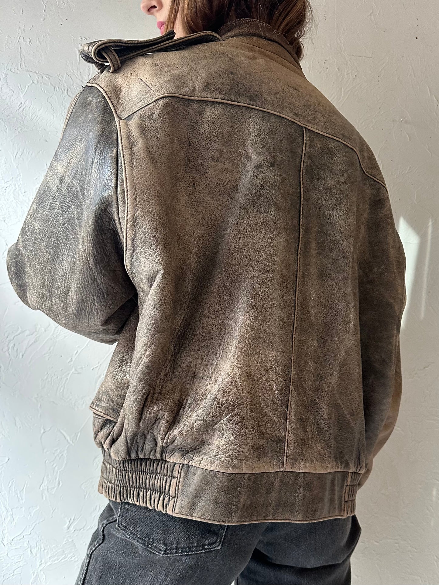 80s 'Wilsons' Brown Leather Flight Jacket / Large