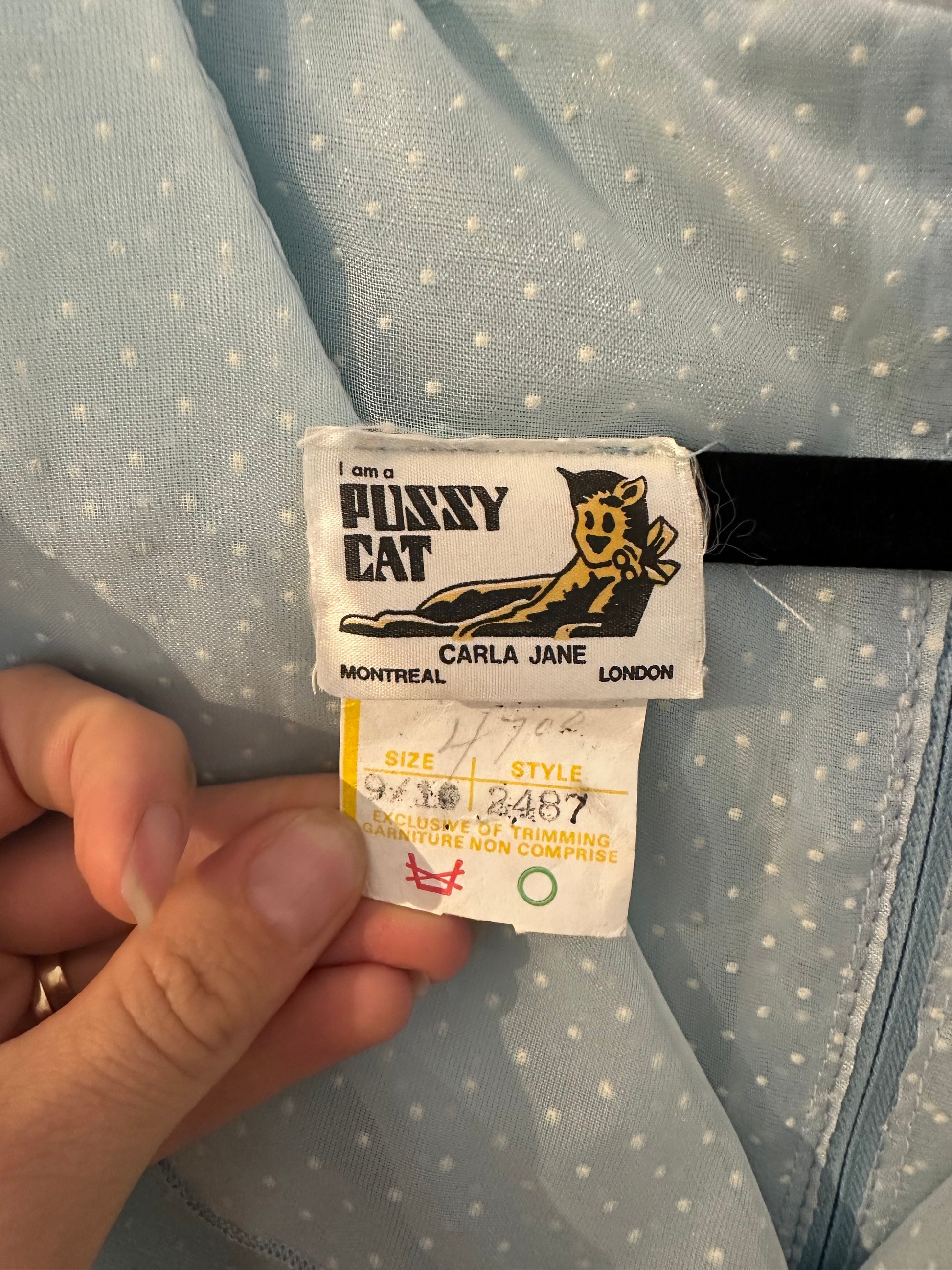 70s 'Pussy Cat' Baby Blue Maxi Dress / Small