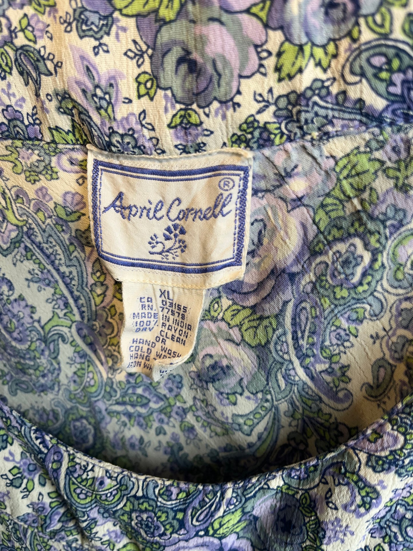 90s ‘April Cornell’ Blue Paisley Dress / XL