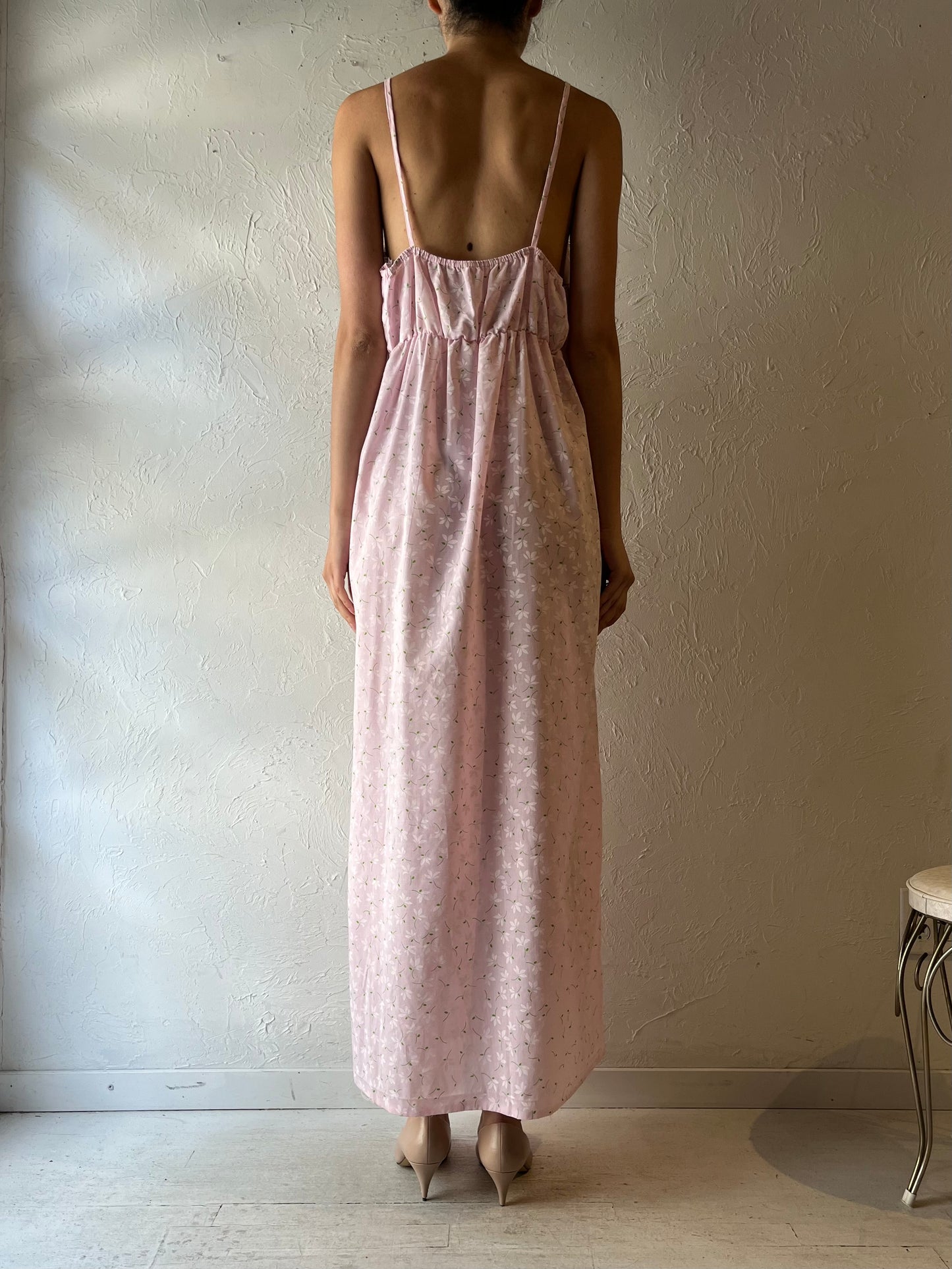 90s 'Sears' Pink Floral Nightgown Summer Dress / Vintage 1990s Romantic Cottagecore Maxi Sundress / Large