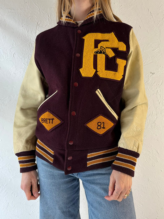 80s Leather Wool Varsity Jacket / Small