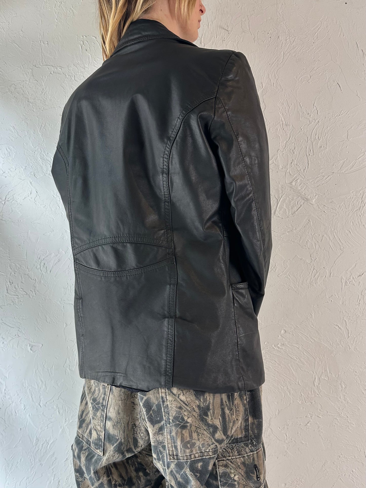 90s 'Vany' Black Leather Jacket / Medium