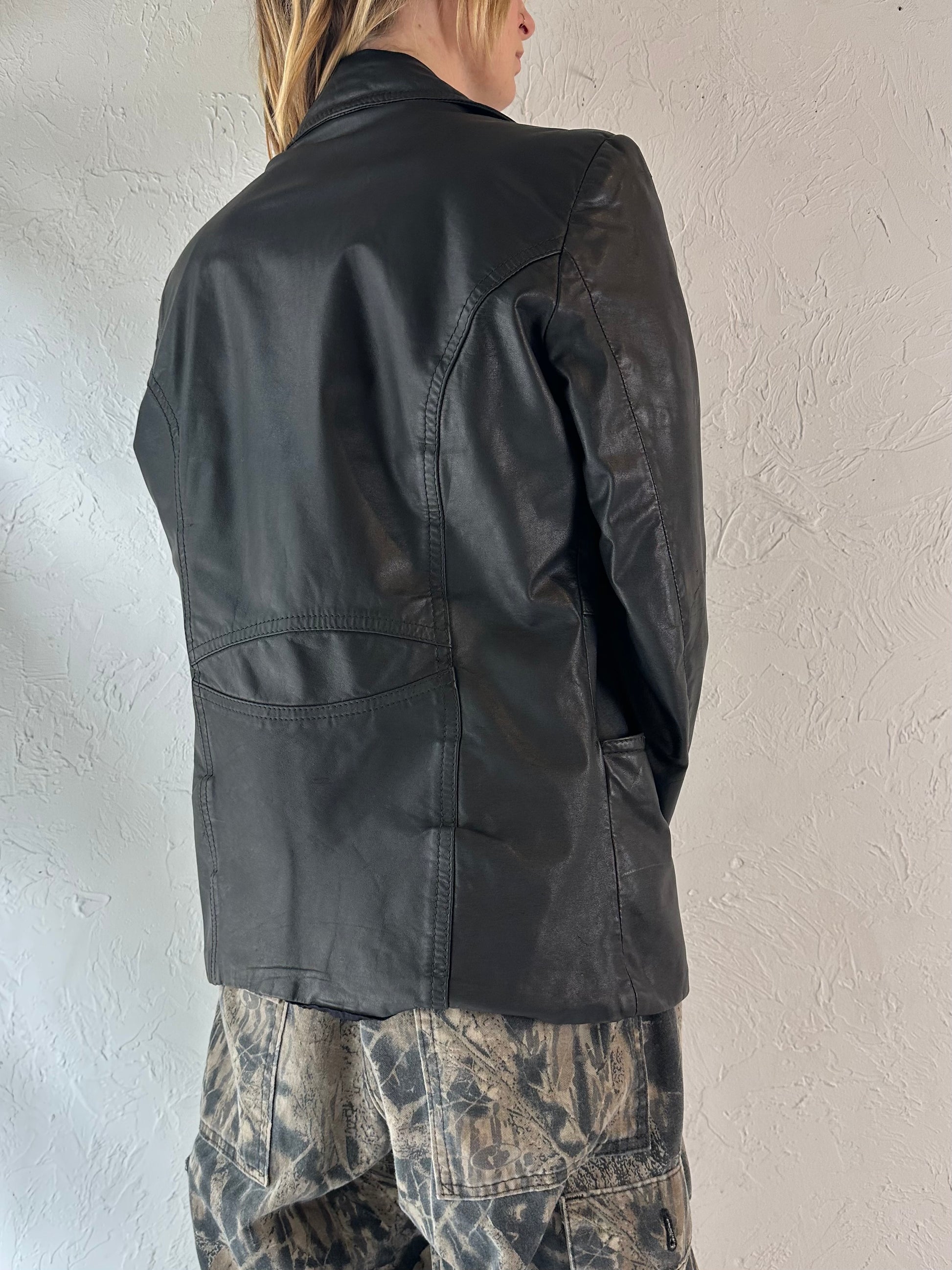 90s 'Vany' Black Leather Jacket / Medium