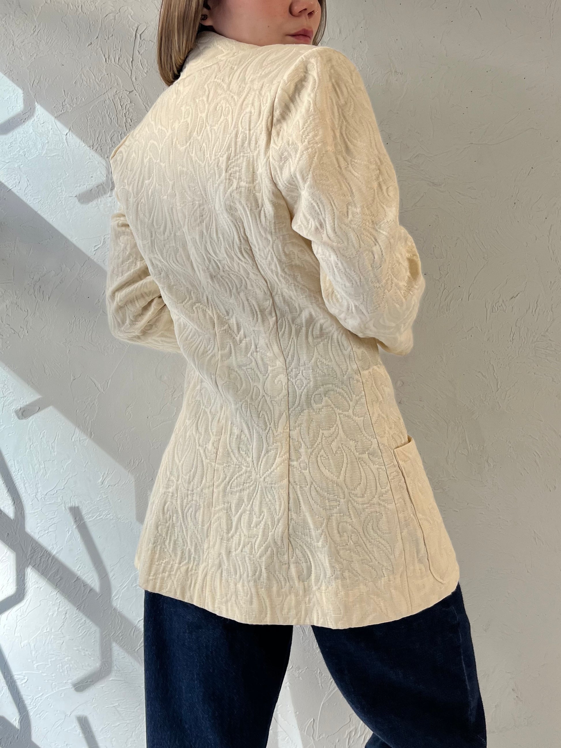Vintage Cream Quilted Blazer Jacket / Small