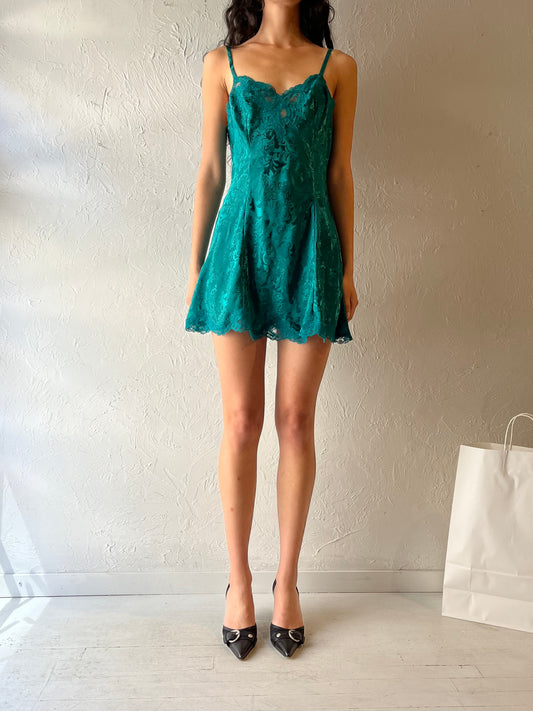 90s ‘Victoria's Secret’ Green Mini Lingerie Slip Dress / Small