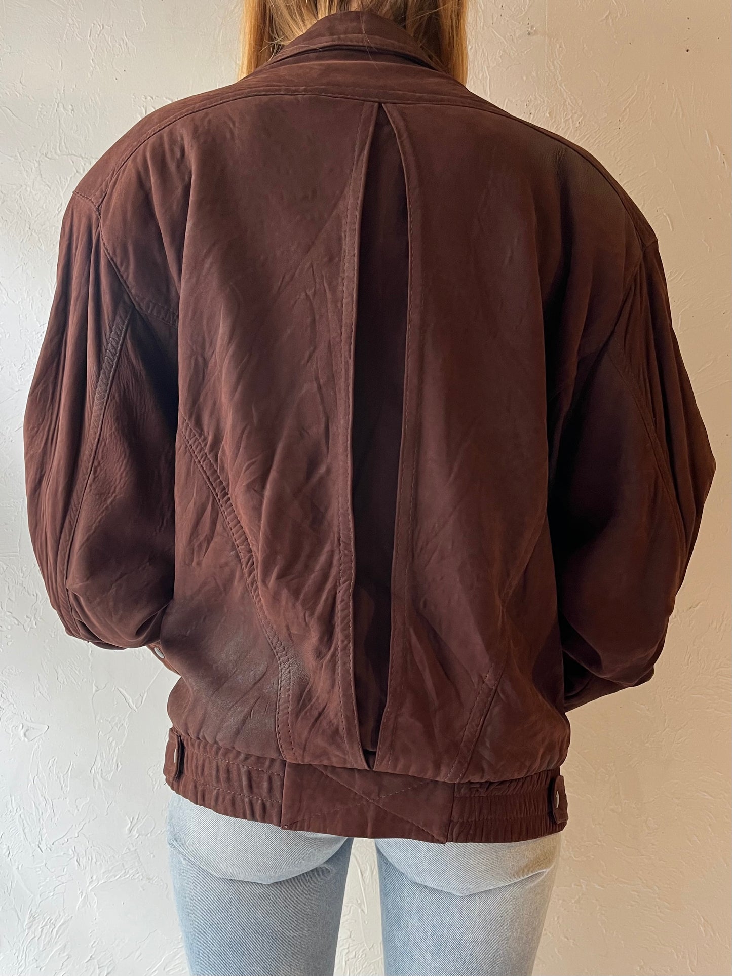 90s ‘Champs Elys’ Brown Suede Leather Bomber Jacket / Large