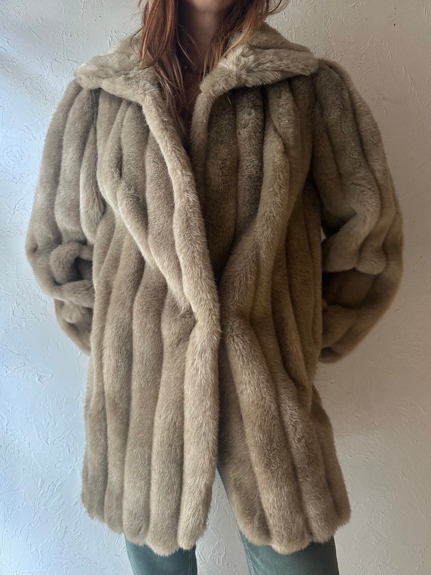 90s 'Jordache' Faux Fur Jacket / Medium - Large