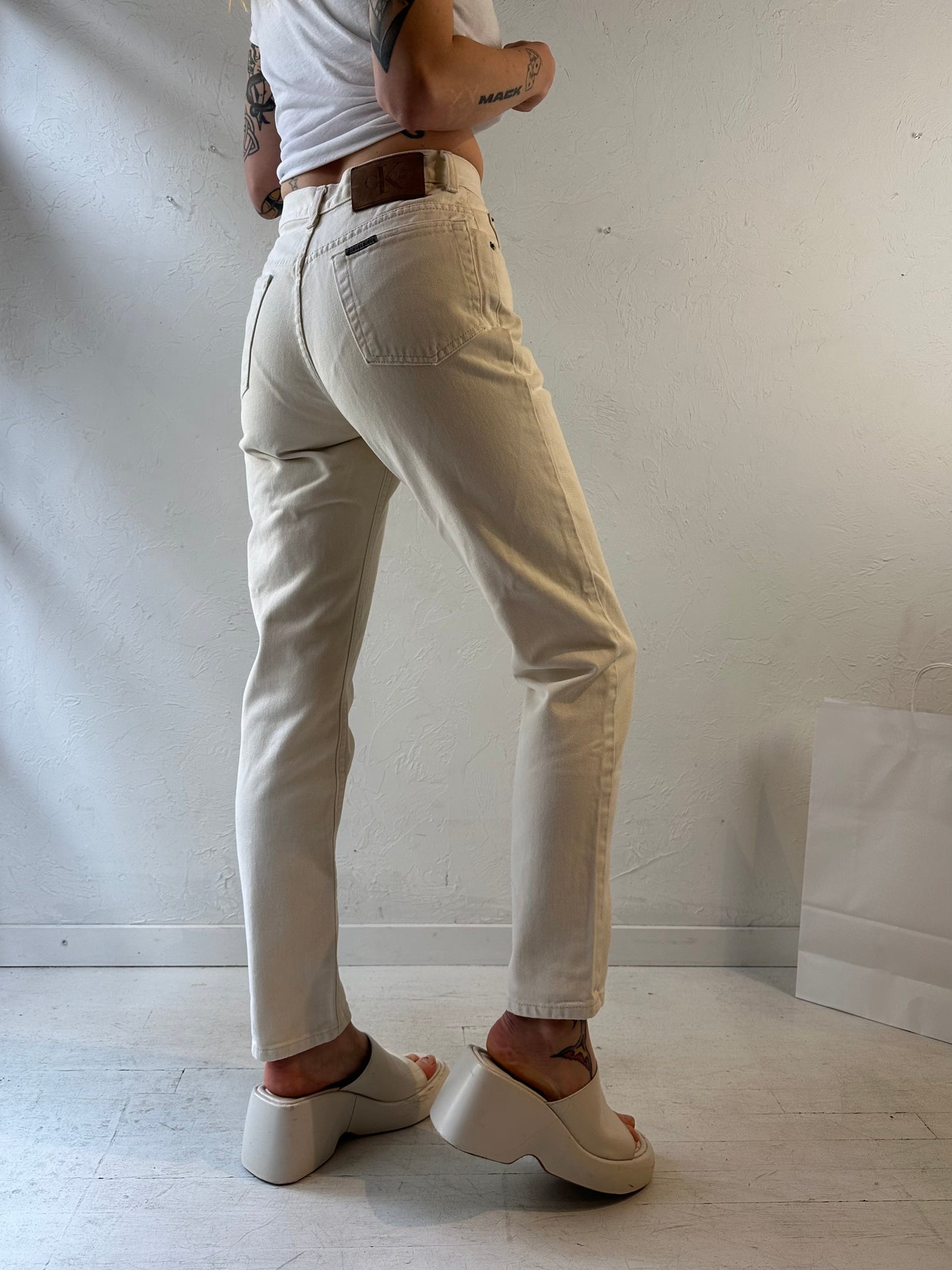 90s ‘Calvin Klein’ Cream Jeans / Union Made / Small