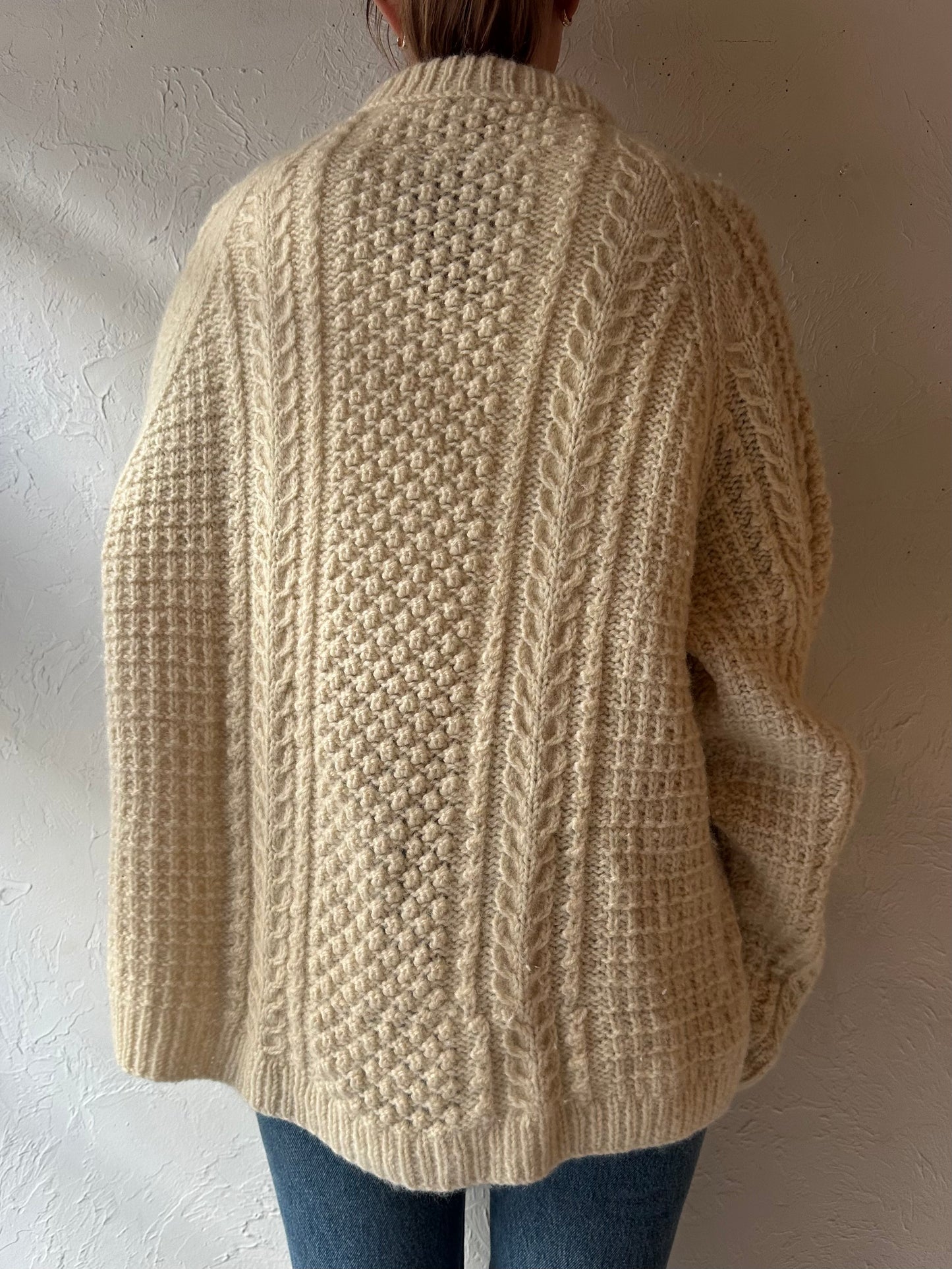 Vintage Cream Handmade Cable Knit Sweater / Medium