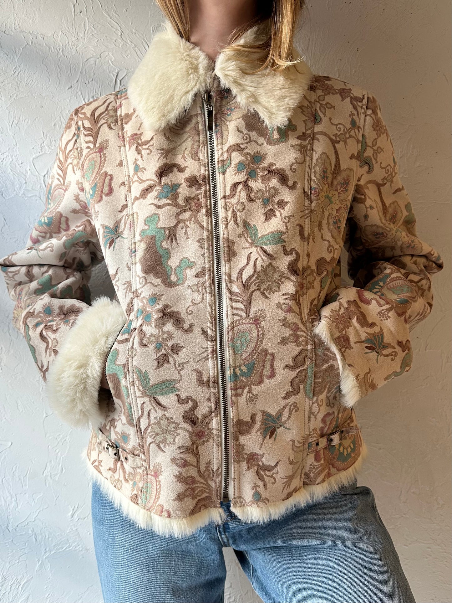 90s ‘DB Sport’ Beige Faux Suede Jacket / Medium