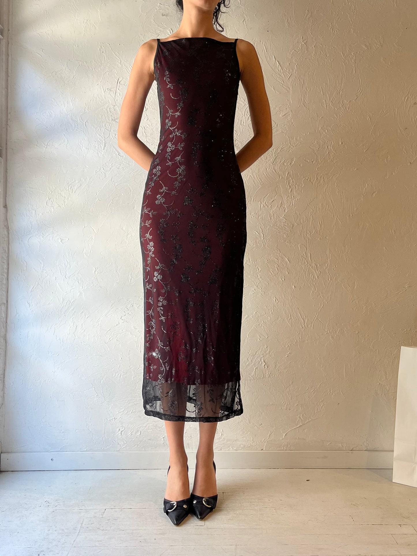 90s ‘Mantique’ Red Sparkly Goth Dress / Medium