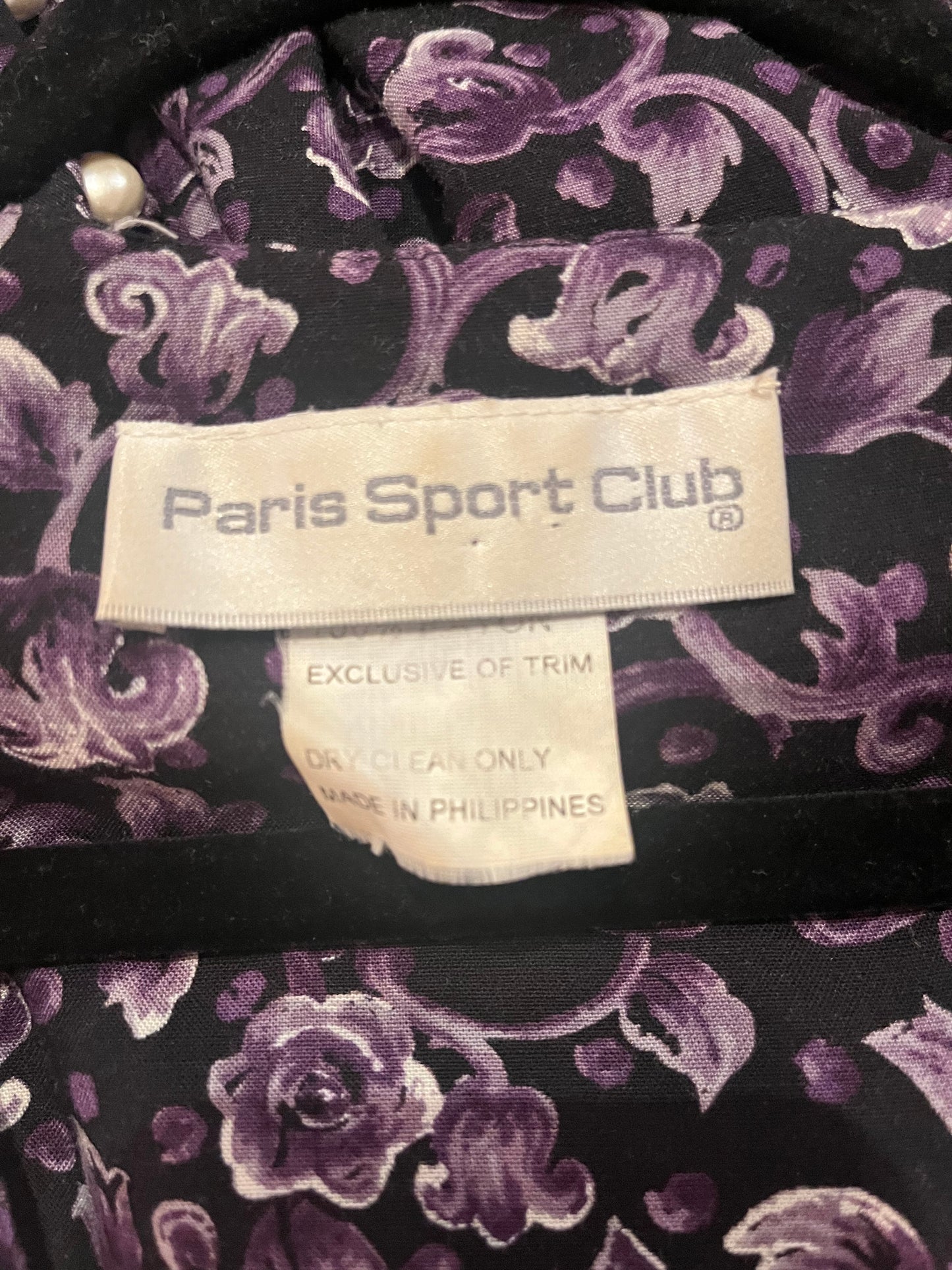 90s 'Paris Sport Club' Purple Floral Dress / Small / 1990s Spring Dress – Vintage 90s Grunge Romantic Dress