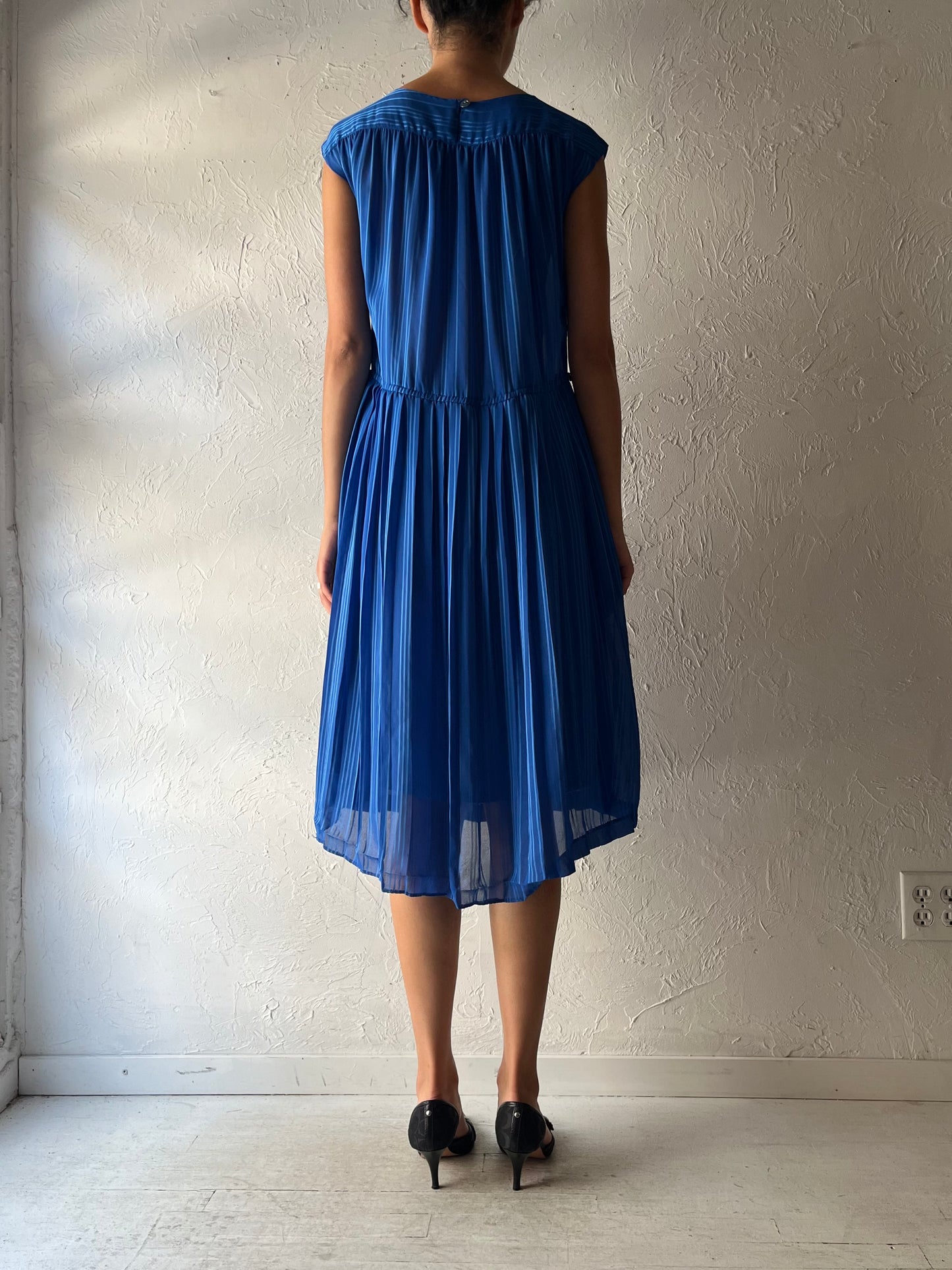 90s 'Finzi Contini' Blue Striped Normcore Minimalist Summer Midi Dress / Large