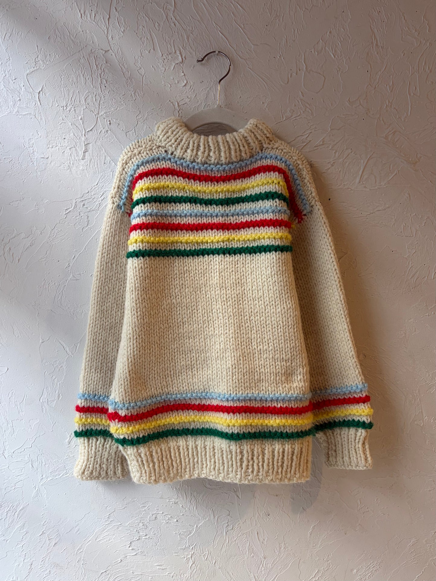 Vintage Handknit Rainbow Stripped Kids Sweater / 4t- 5t
