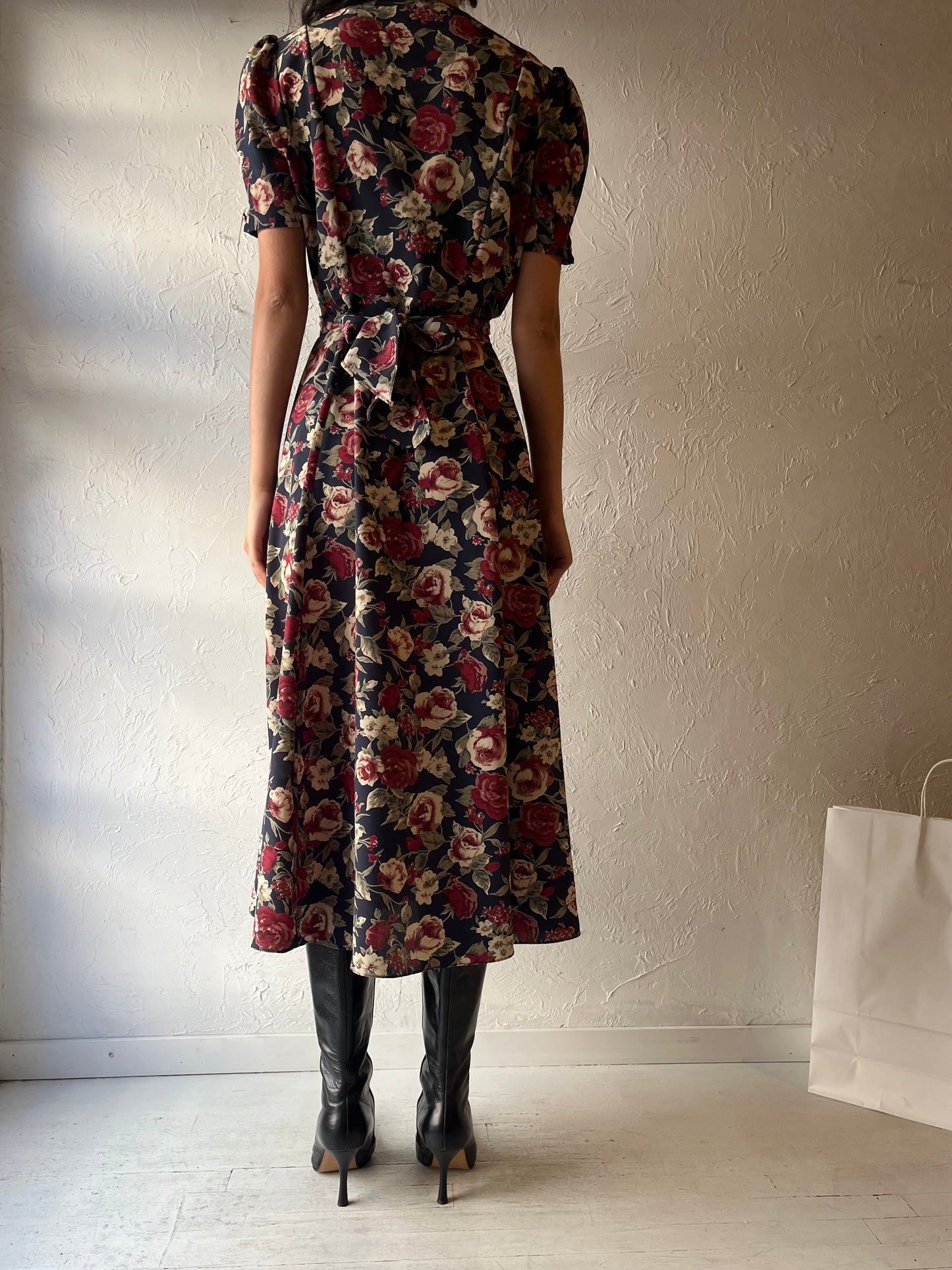 90s 'Le Chateau' Floral Print Maxi Dress / Medium