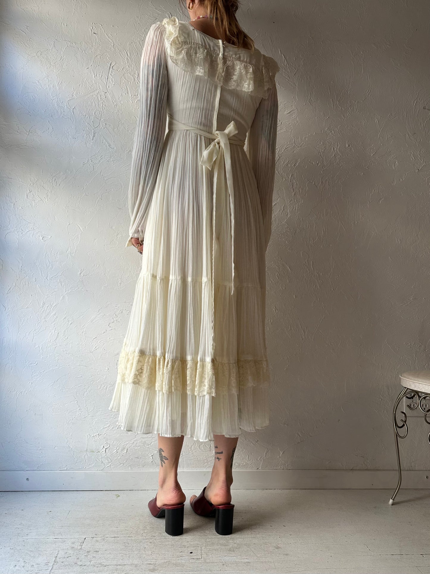 70s 'Gunne Sax' Cream Prairie Dress / Small