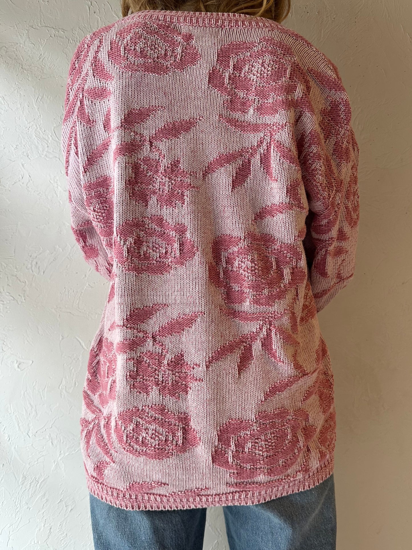 90s ‘Paris Sport Club’ Pink Floral Sweater / Medium