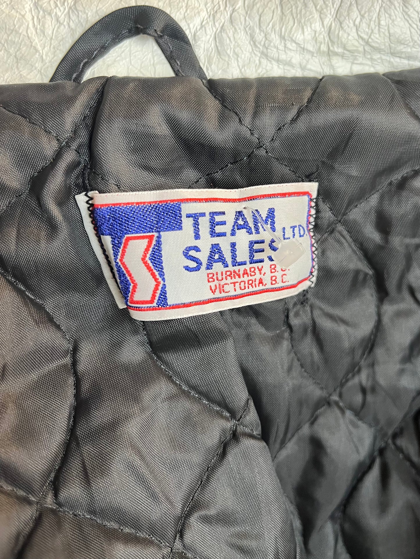 80s 'Team Sales' Red Varsity Bomber Jacket / Small