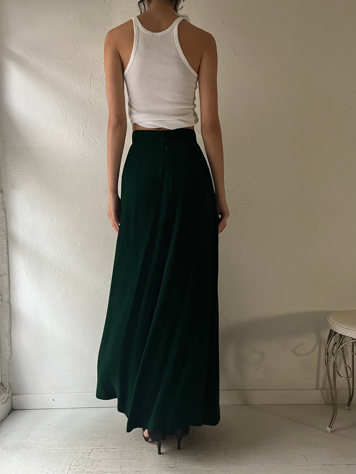 Vintage Dark Green Velvet Maxi Skirt / XS