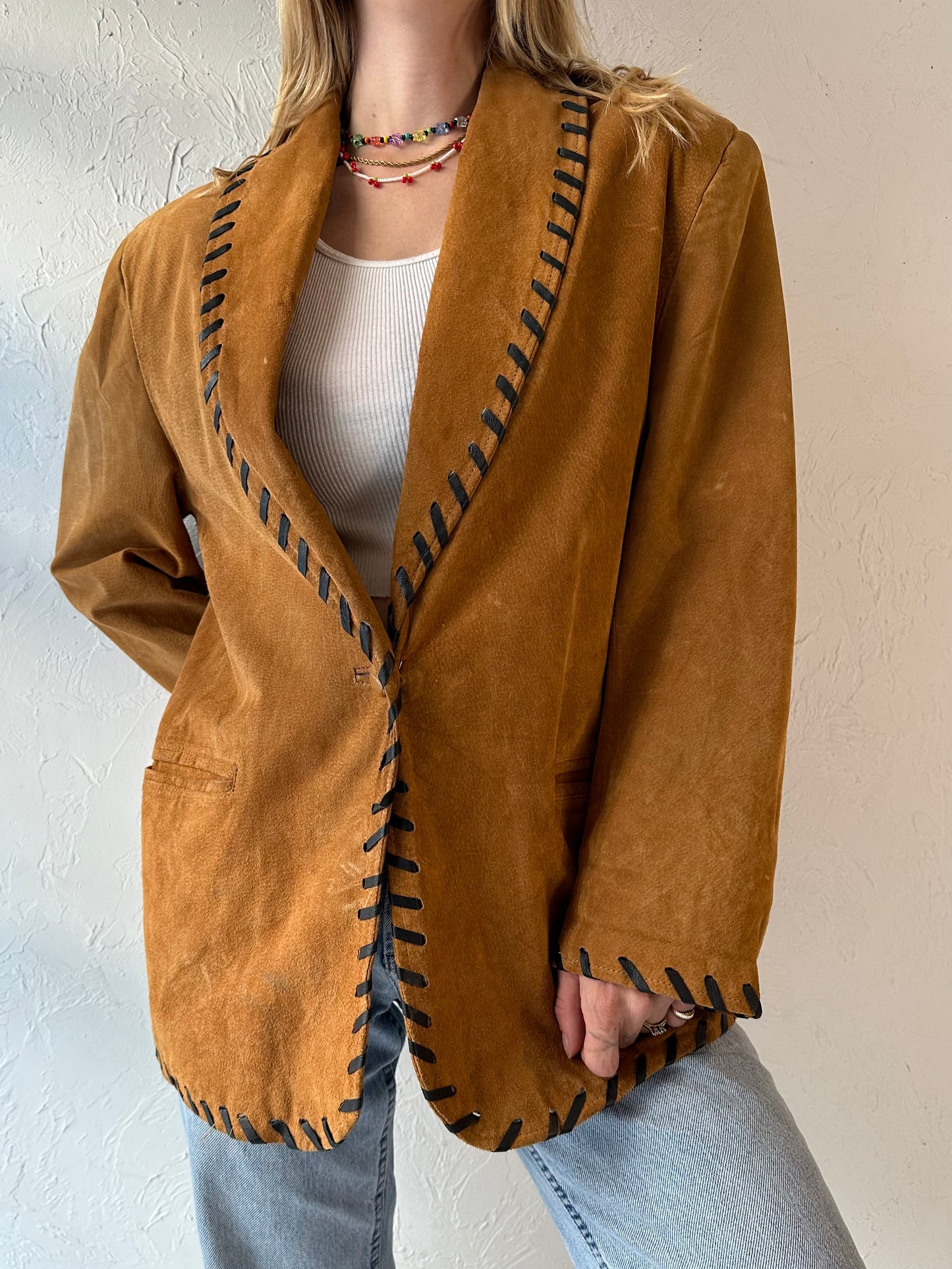 80s 'Dalmys' Oversized Suede Jacket / Large