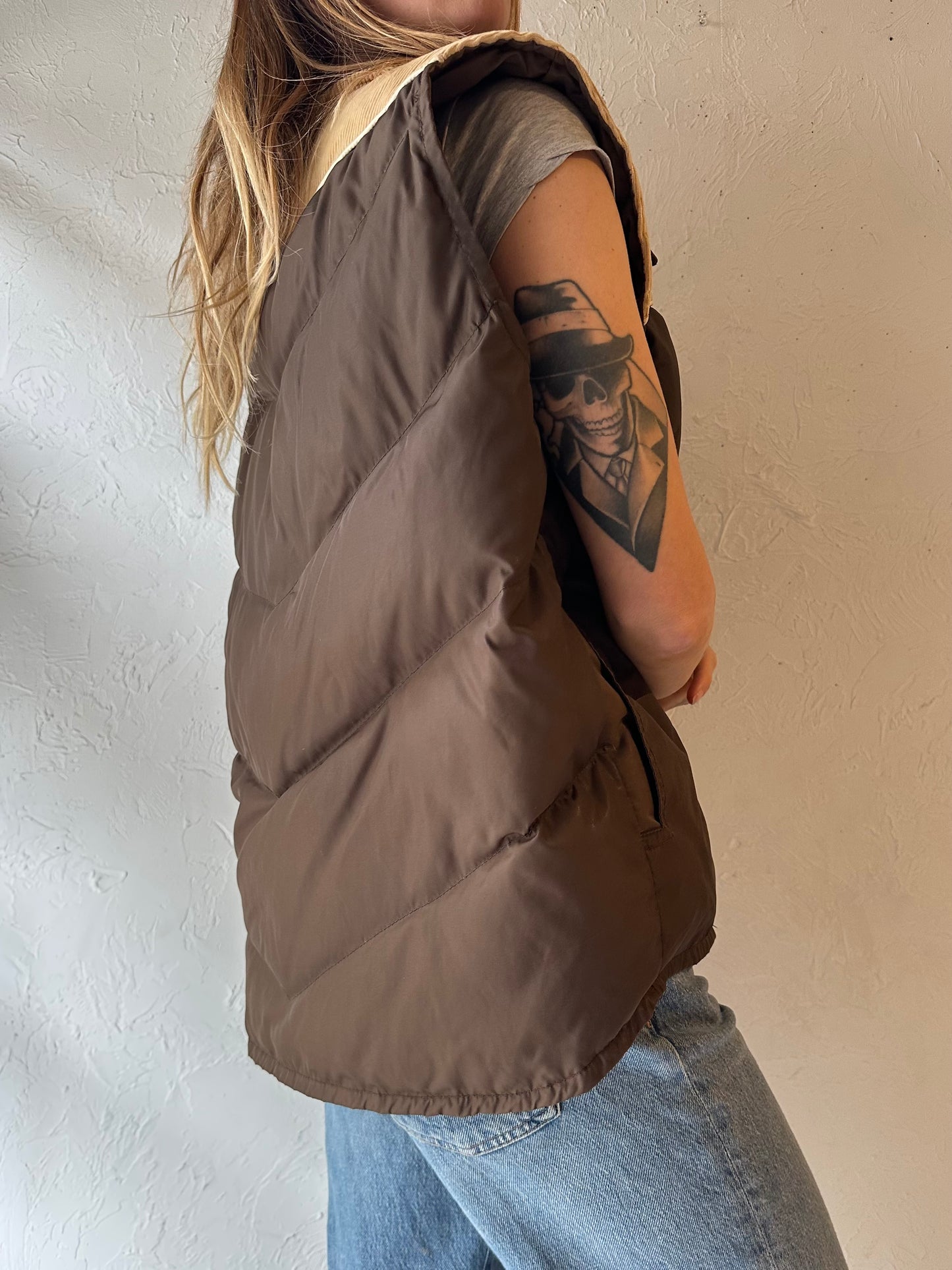 80s ‘Imperial’ Brown Quilted Nylon Down Vest / Medium