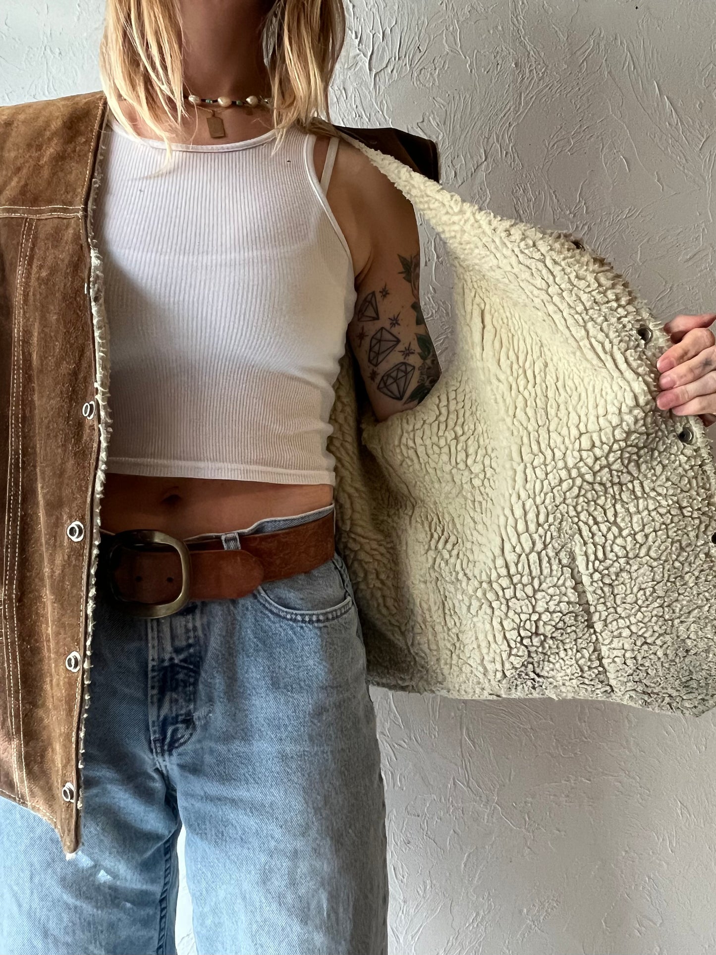 70s ‘Zamher’ Suede Shearling Lined Vest / Large