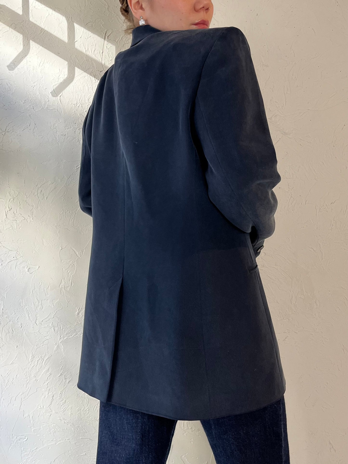 90s ‘Jones New York’ Navy Blue Silk Blazer / Medium