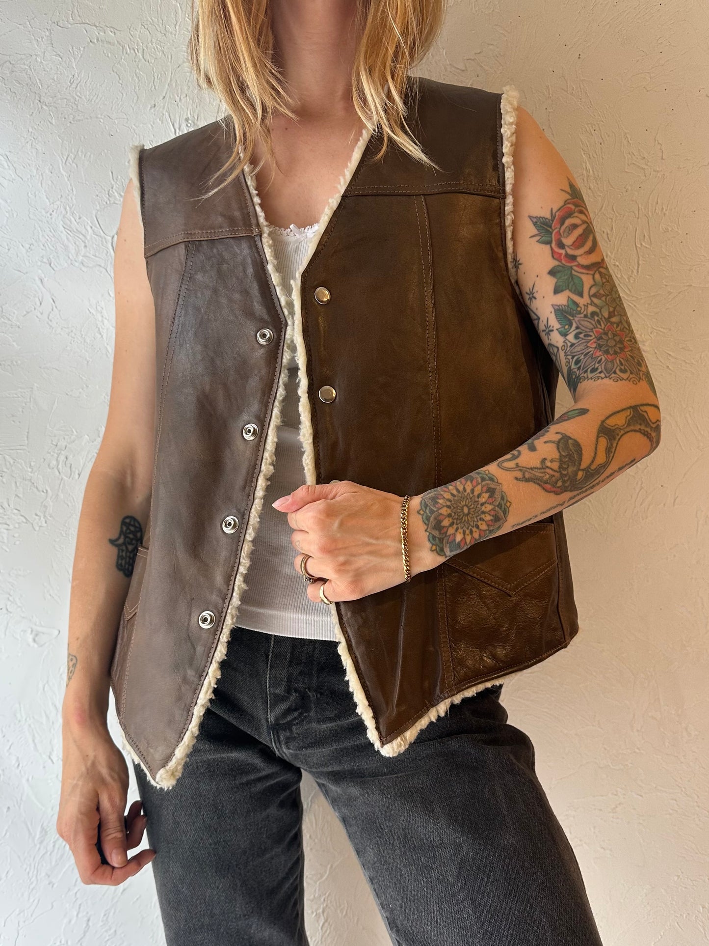 70s Brown Leather Vest / Large