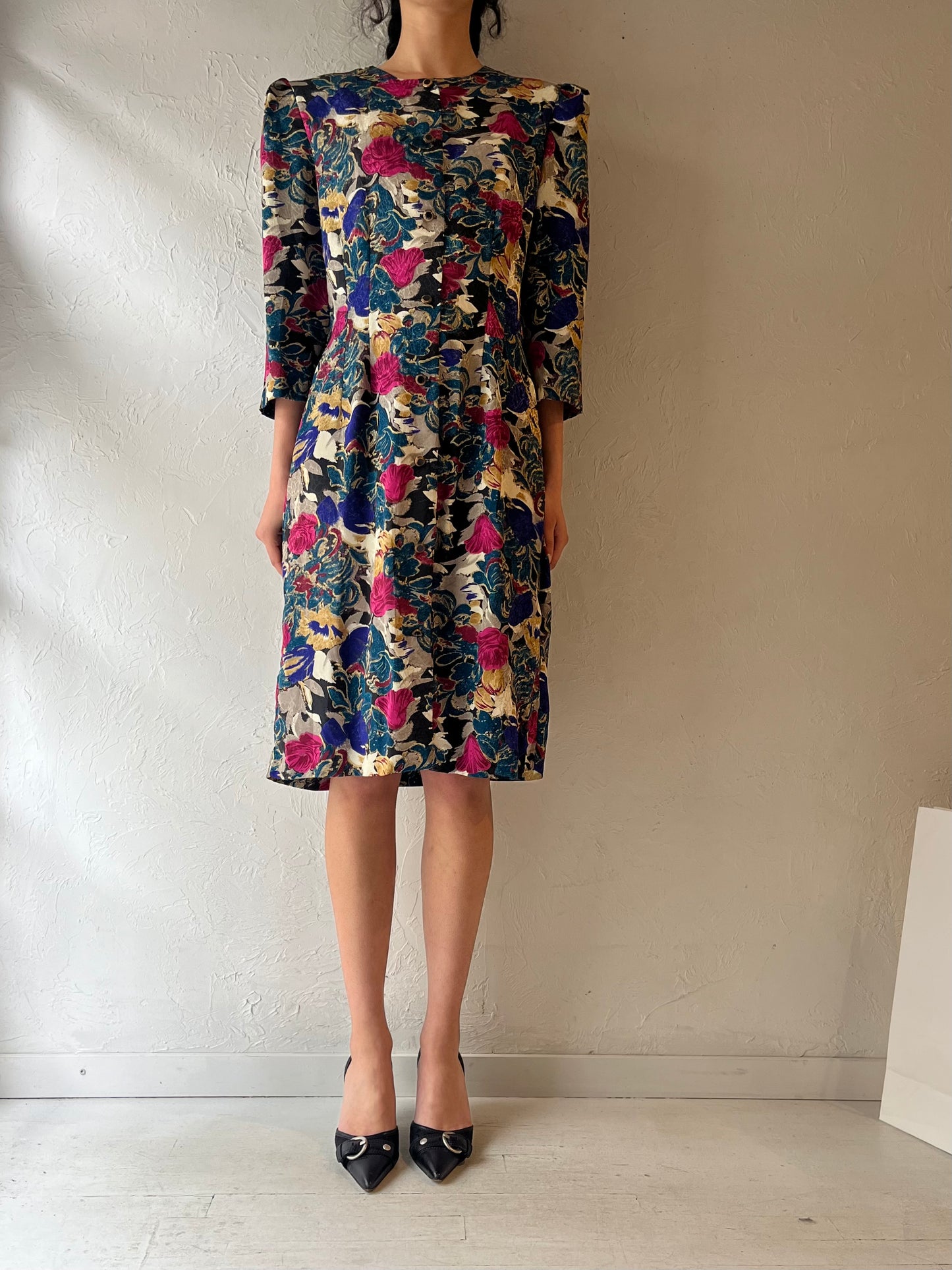 80s ‘CJ Selections’ Floral Midi Dress / Large