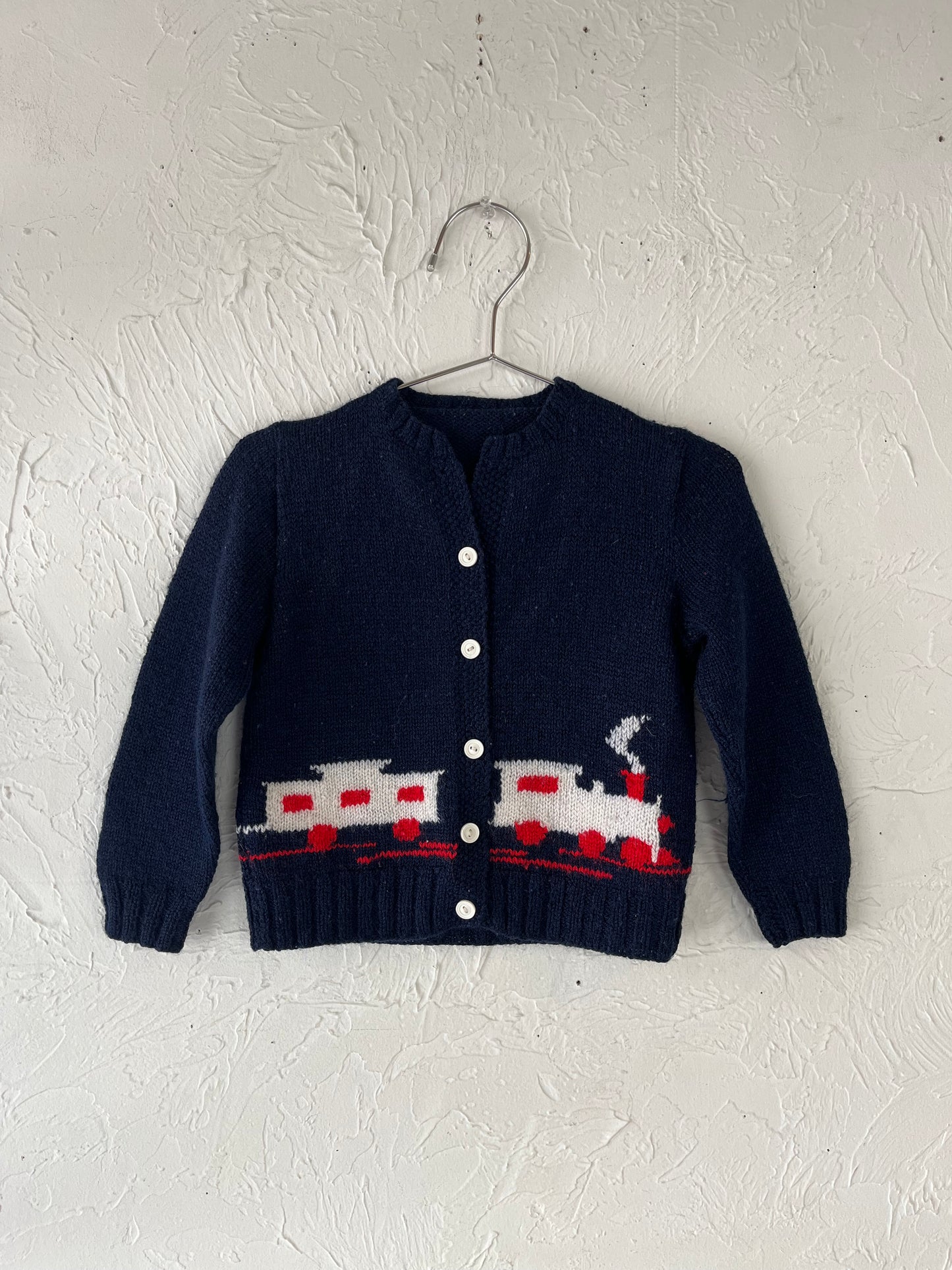 Vintage Kids Knit Train Cardigan Sweater / 2T - 3T