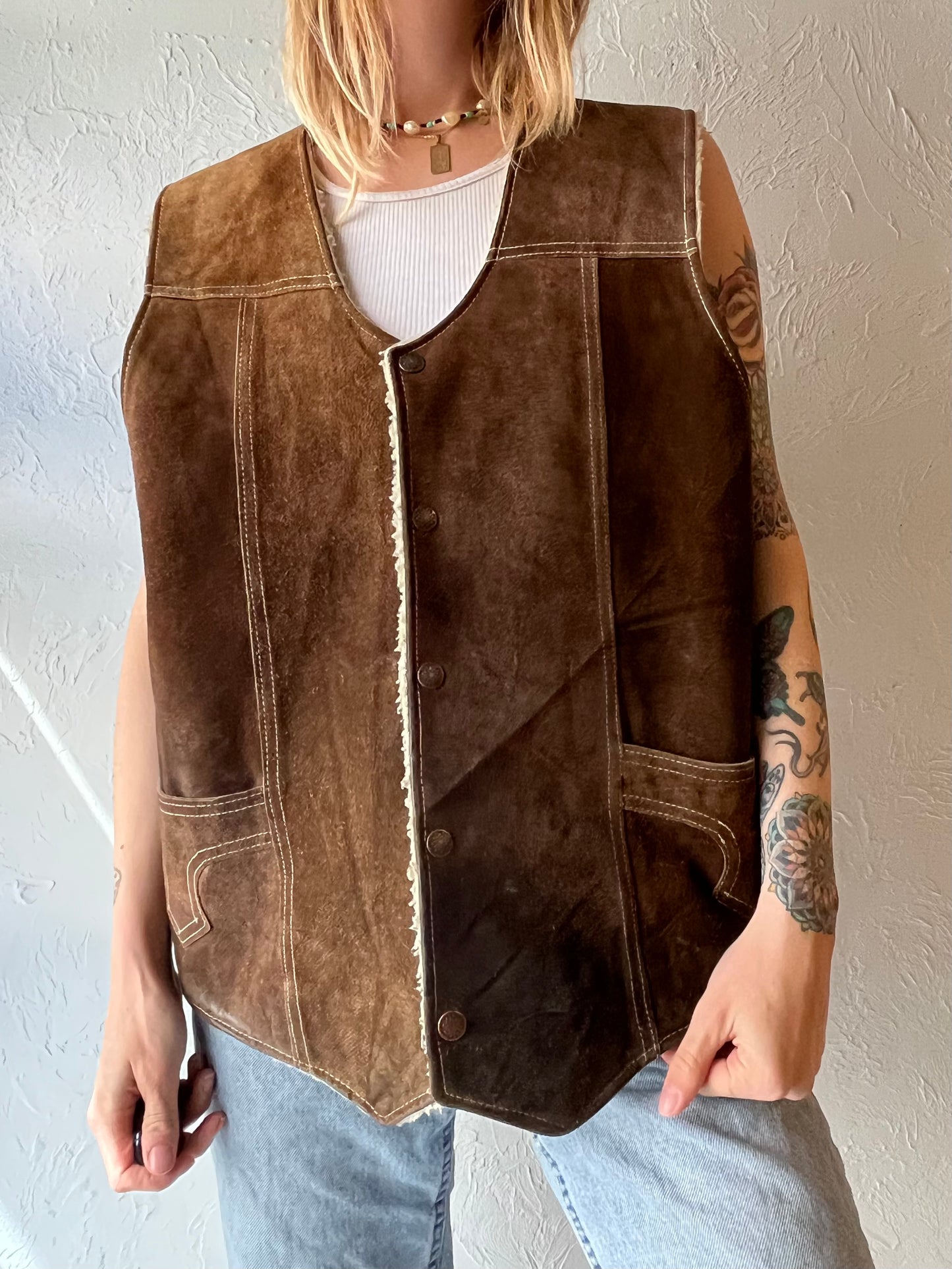70s ‘Zamher’ Suede Shearling Lined Vest / Large