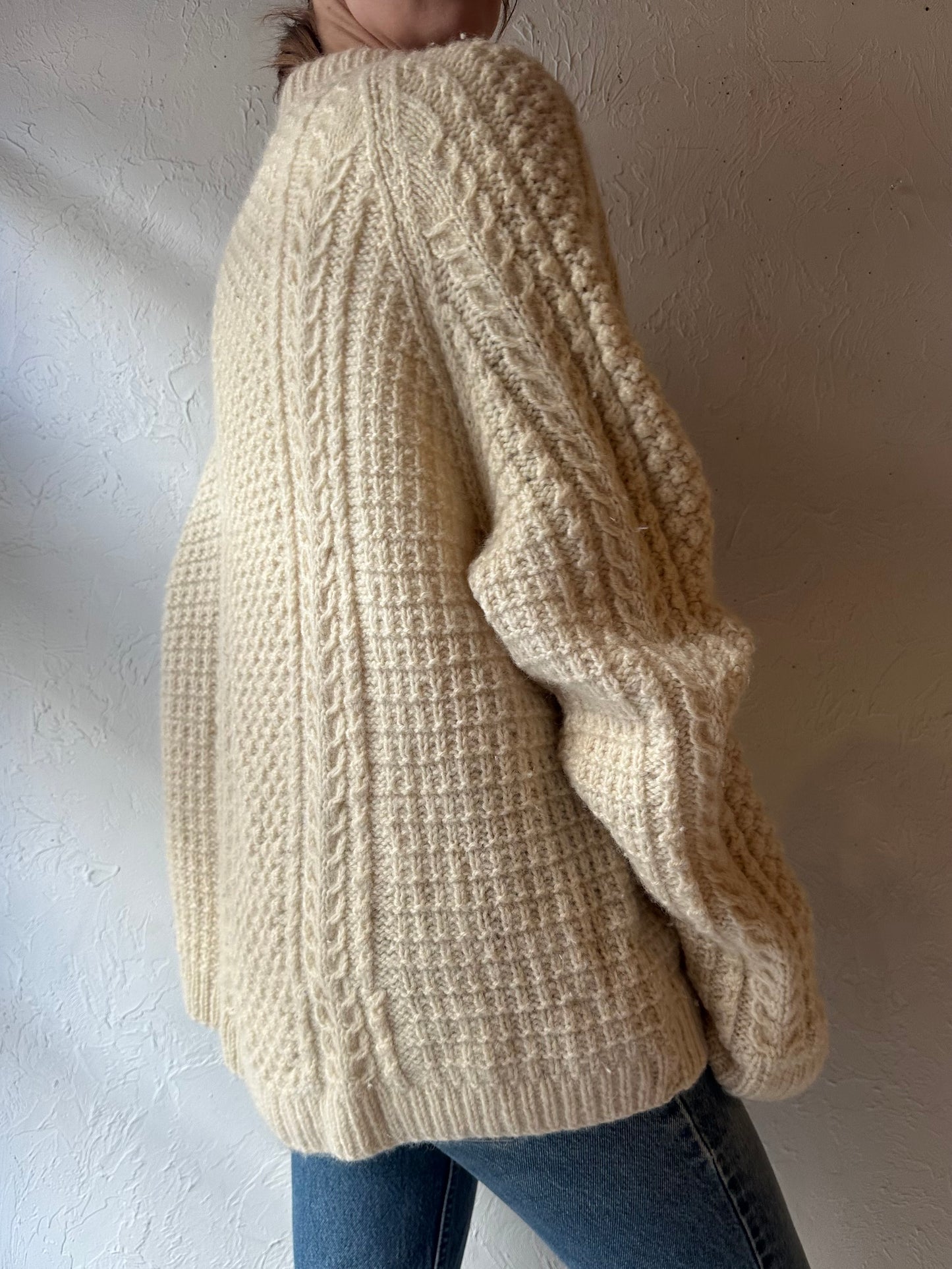 Vintage Cream Handmade Cable Knit Sweater / Medium