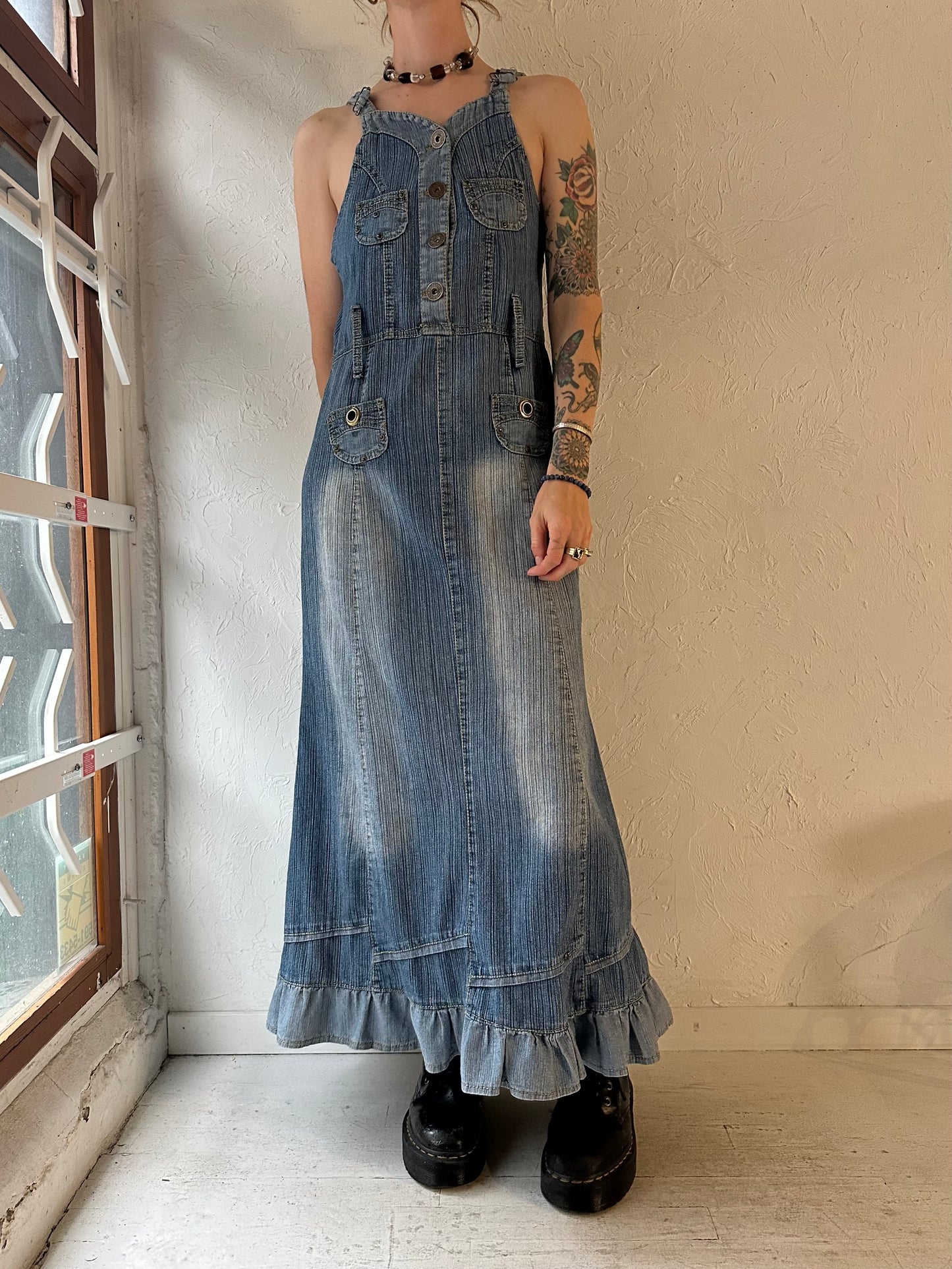 Y2k Denim Maxi Dress / Medium