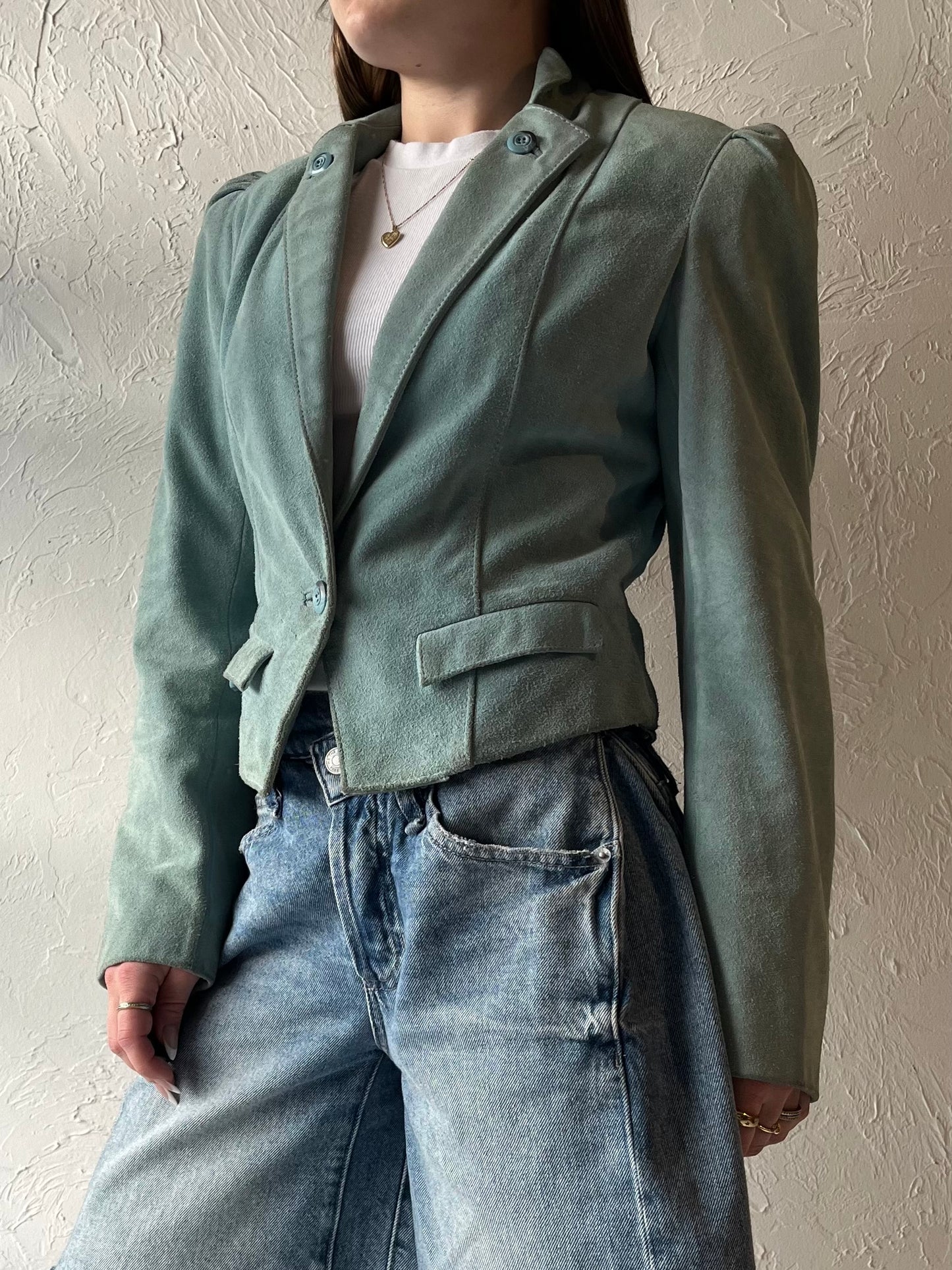80s 'Wilsons Leather' Blue Suede Jacket / Small
