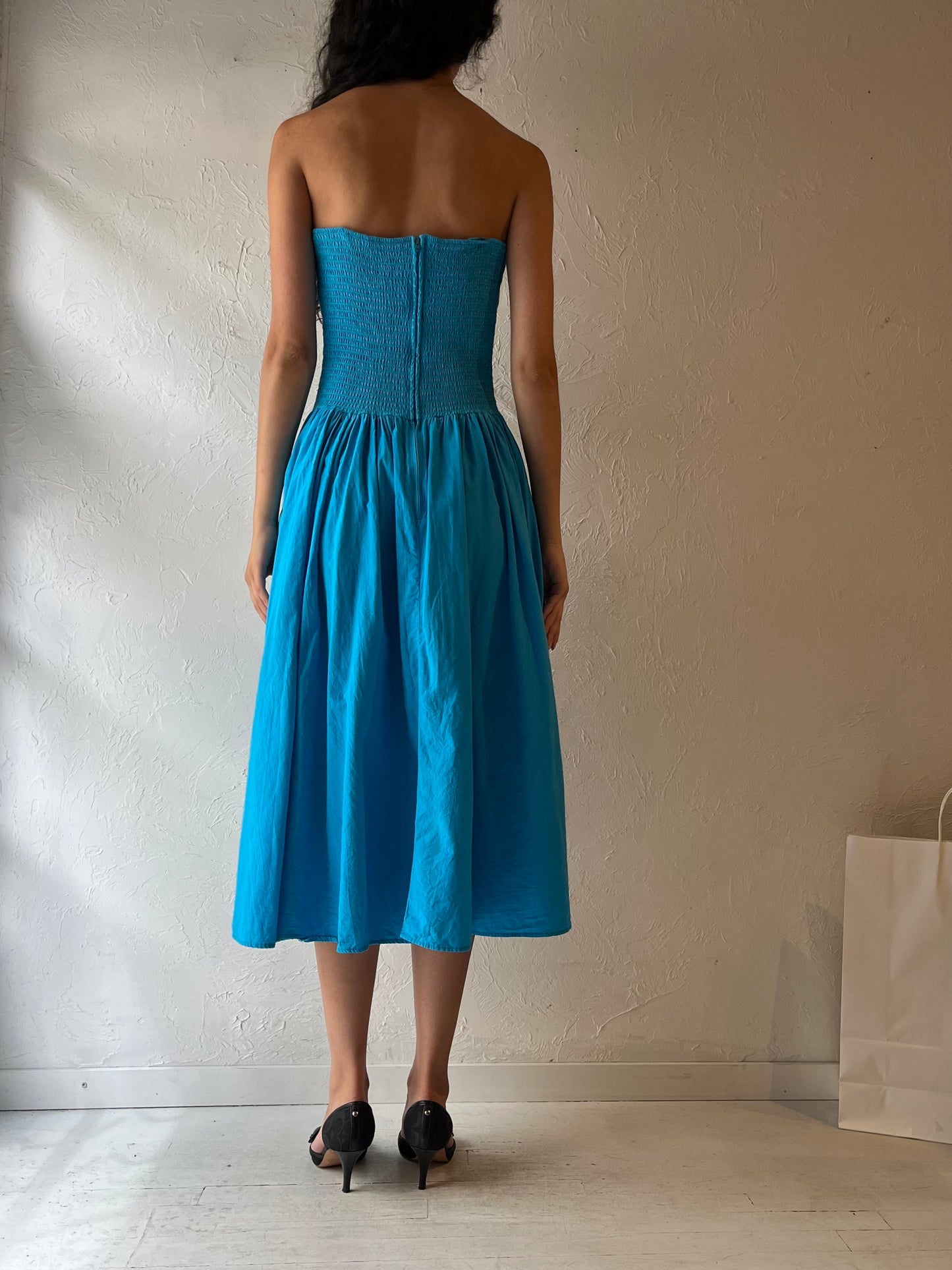 90s ‘Nordstrom’ Blue Strapless Dress / Medium