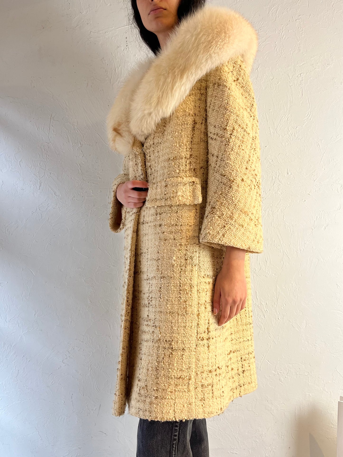 70s 'Di Vinci' Rabbit Fur Collared Knit Penny Lane Coat / Medium