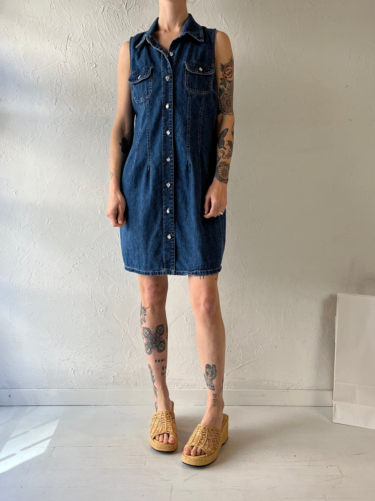 Y2k 'Faded Glory' Button Up Denim Mini Dress / Large
