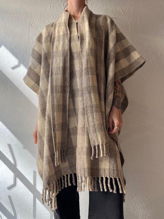 Vintage Knit Plaid Cape / One size