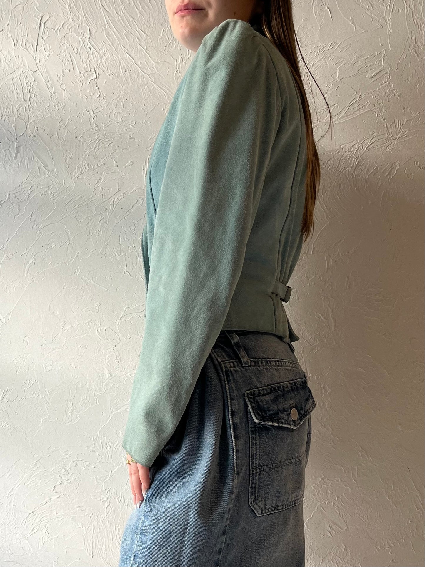 80s 'Wilsons Leather' Blue Suede Jacket / Small